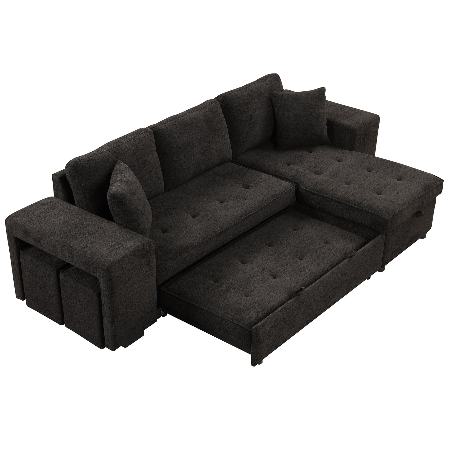 104 Charcoal Grey L-Shape Reversible Sectional Couch with Sleeper Sofa and Storage Chaise
