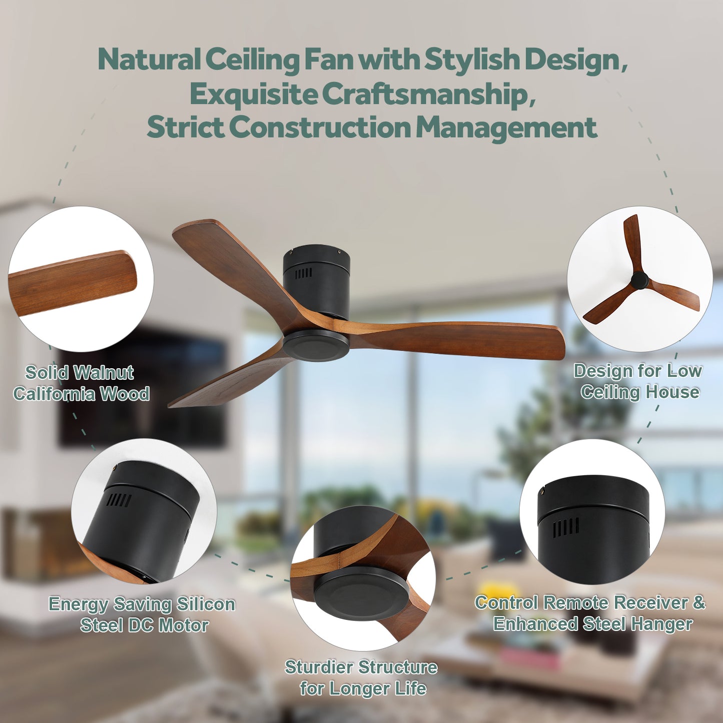 52 Noiseless Reversible Motor Ceiling Fan With Remote Control