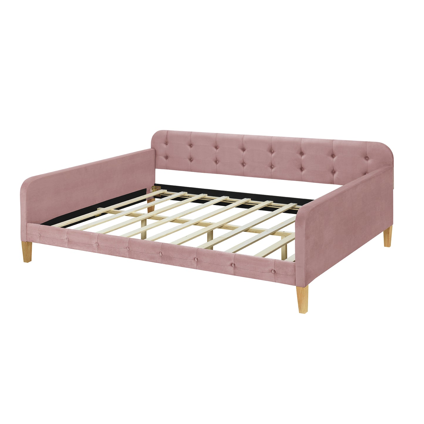 Full Size Upholstered Daybed with 4 Support Legs,Pink