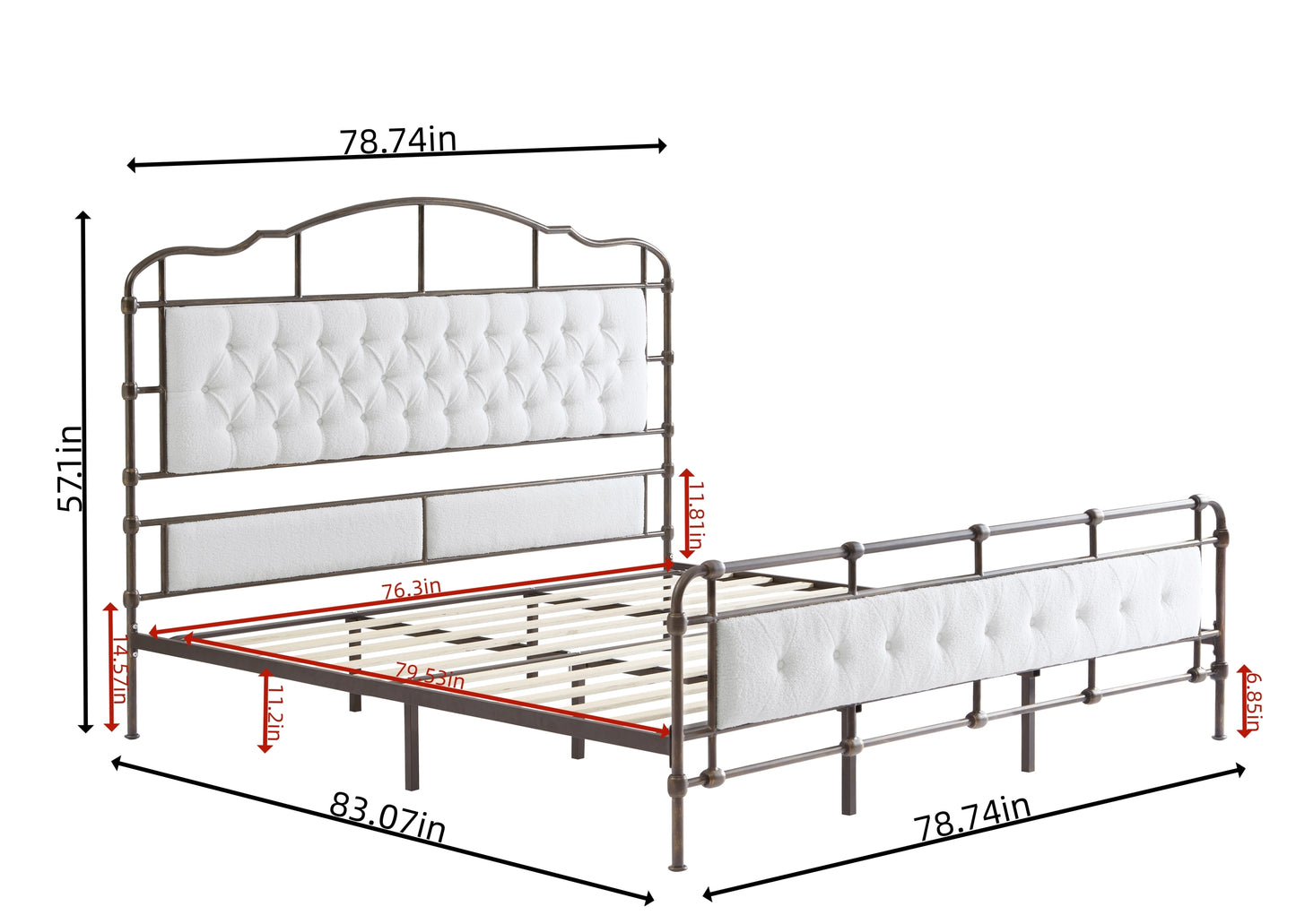 King size High Boad Metal bed with soft head and tail, no spring, easy to assemble, no noise