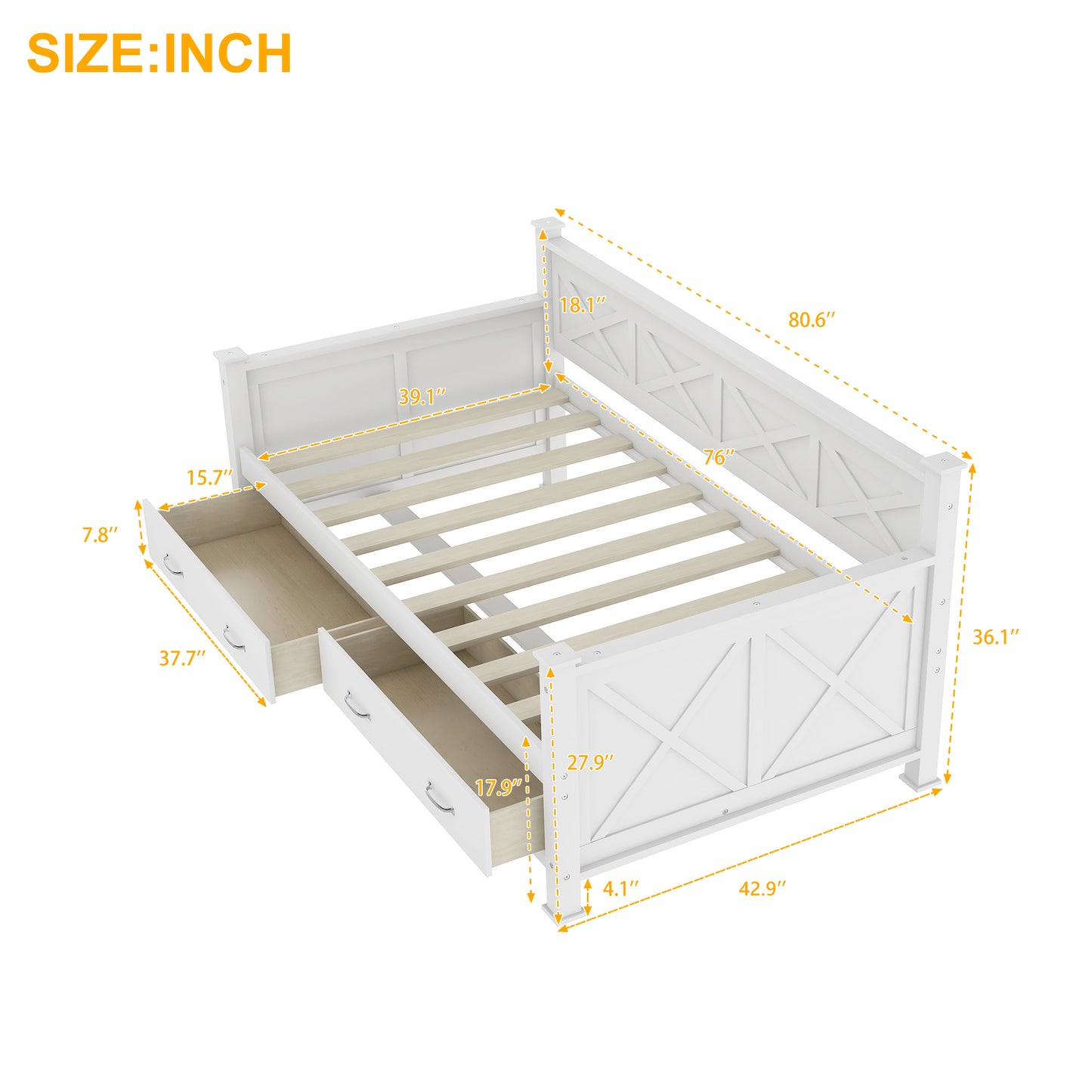 Twin  Size Wooden Modern and Rustic Casual Style Daybed, Cream White