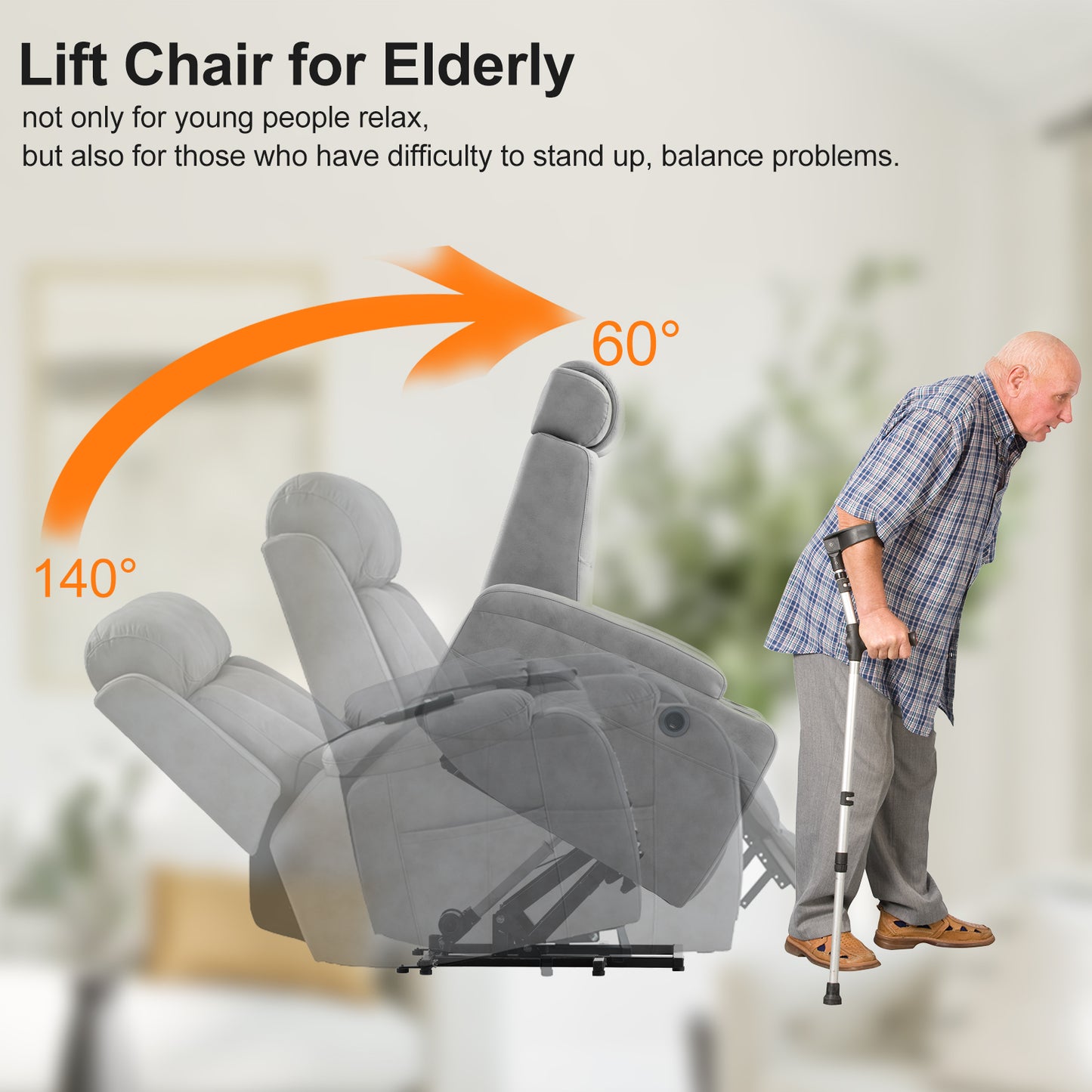 Comfortable Power Lift Recliner Chair for the Elderly with USB Charge Port (Light Gray)