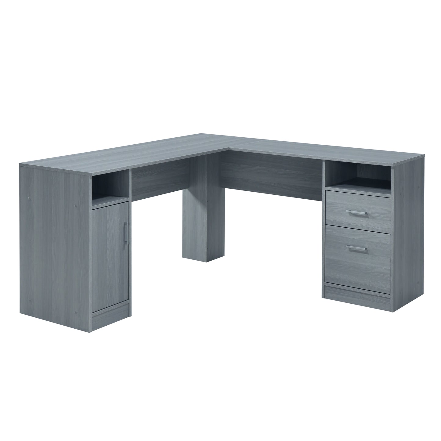 Functional Grey L-Shaped Desk with Storage