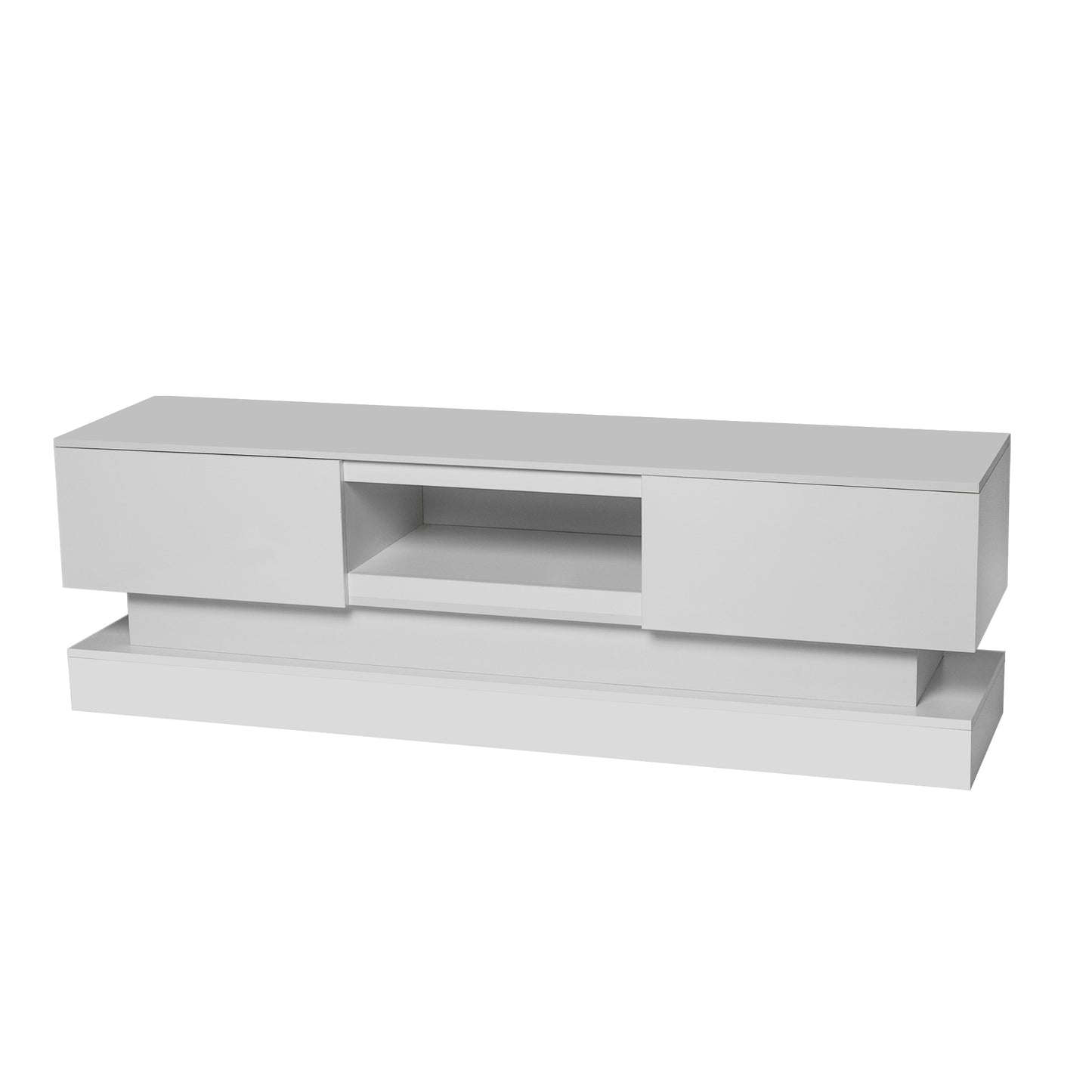 63 Modern TV Stand with RGB LED Lights and Ample Storage - White