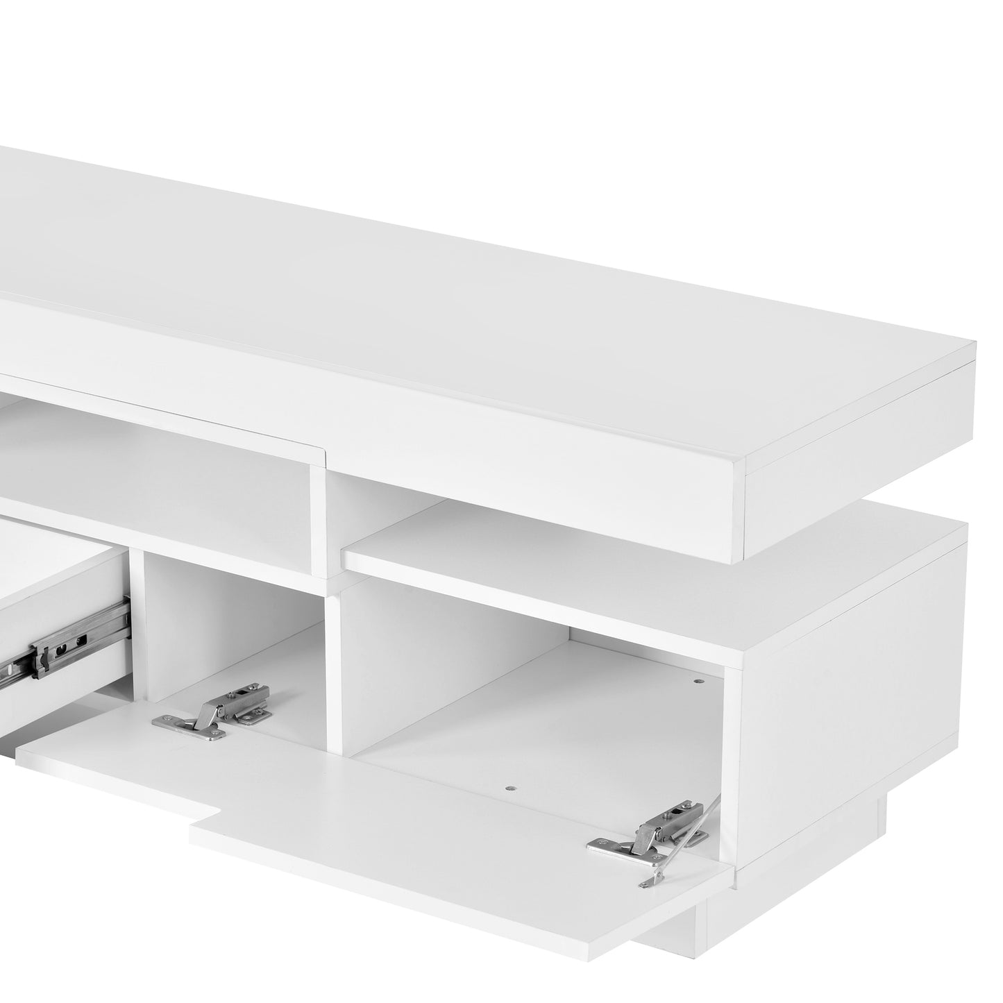 Sleek White TV Stand with Multi-Color LED Lights and Storage for 75 Inch TV