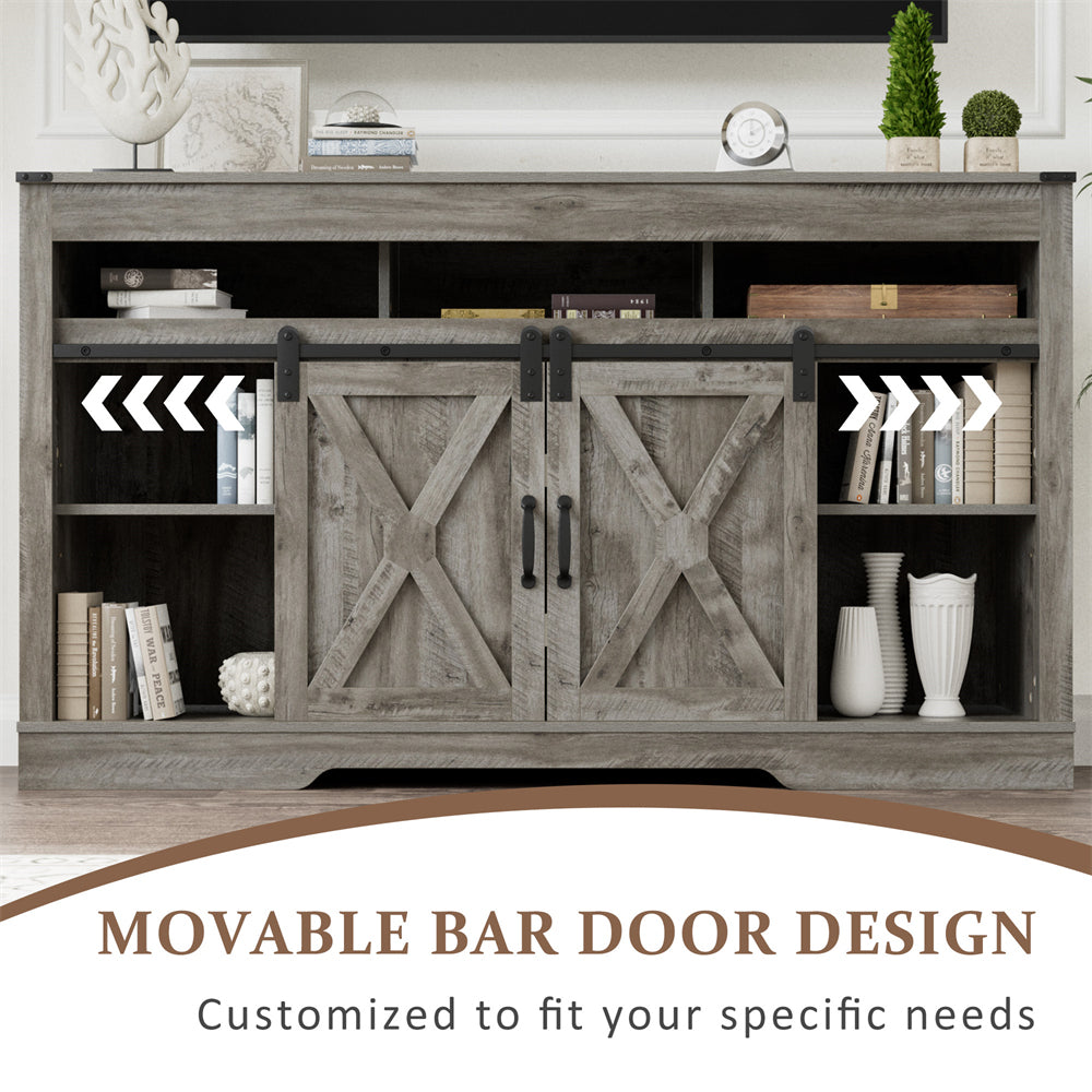 Adjustable Light Gray Barn Door TV Stand with Storage Shelves