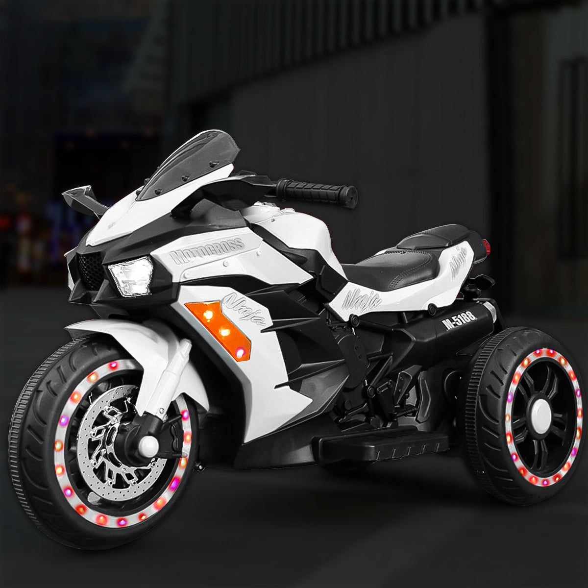 Rechargeable 12V White 3-Wheel Electric Motorcycle for Kids