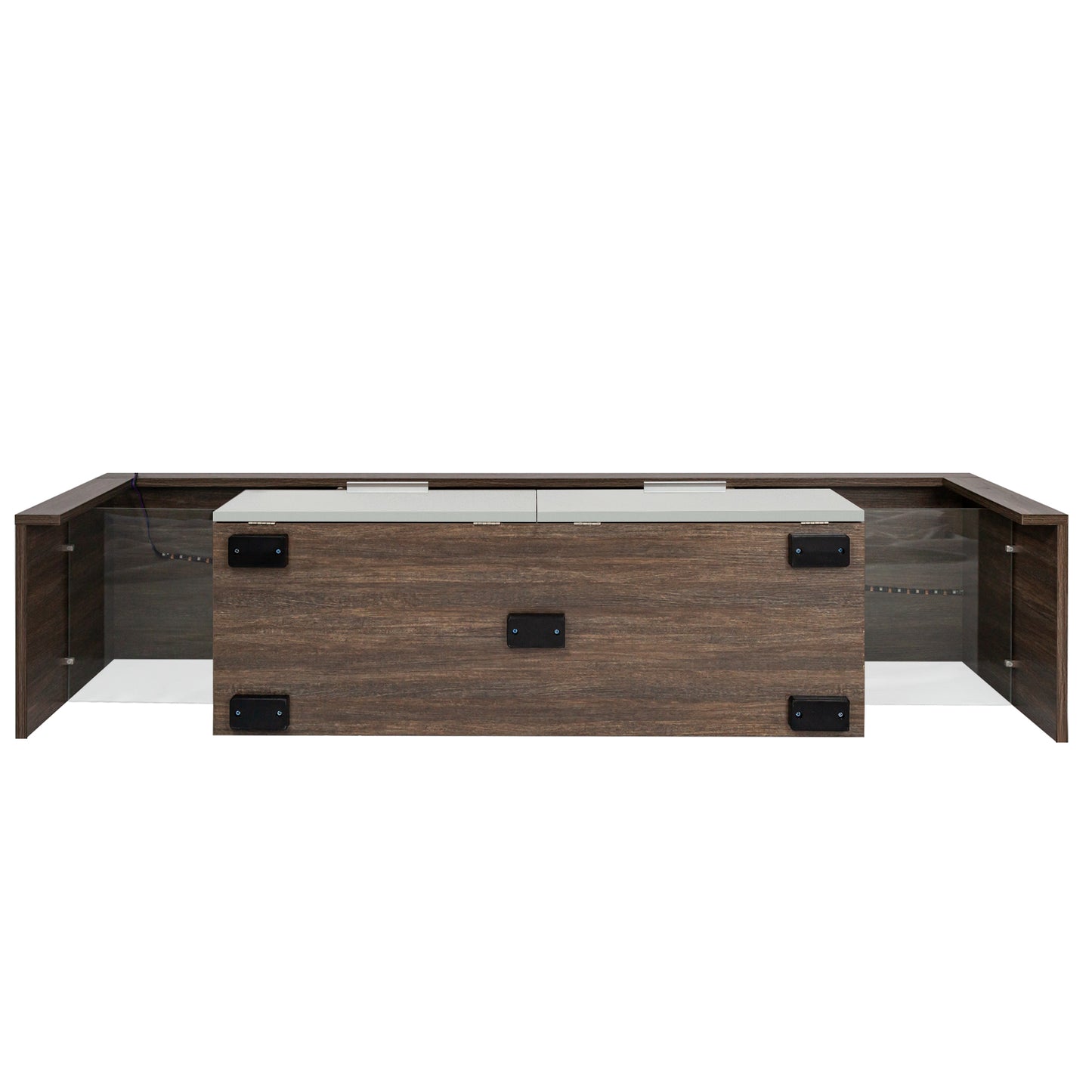 Modern Brown TV Stand with LED Lights and Toughened Glass Shelf