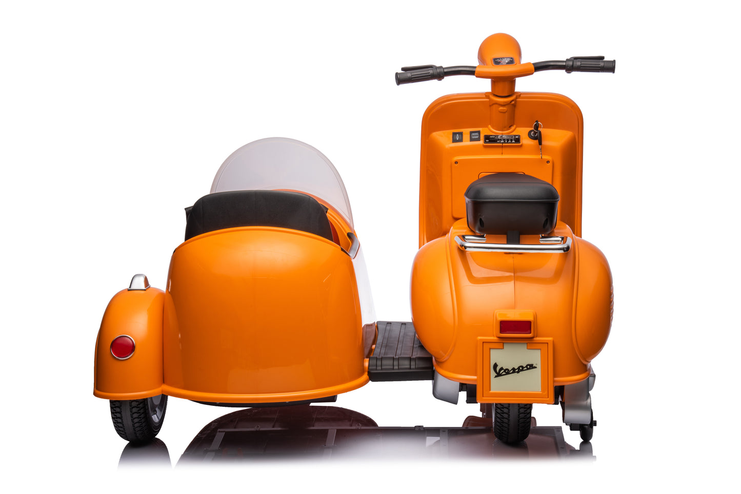 12V LICENSED Vespa Scooter Motorcycle with Side Car for kids, Orange