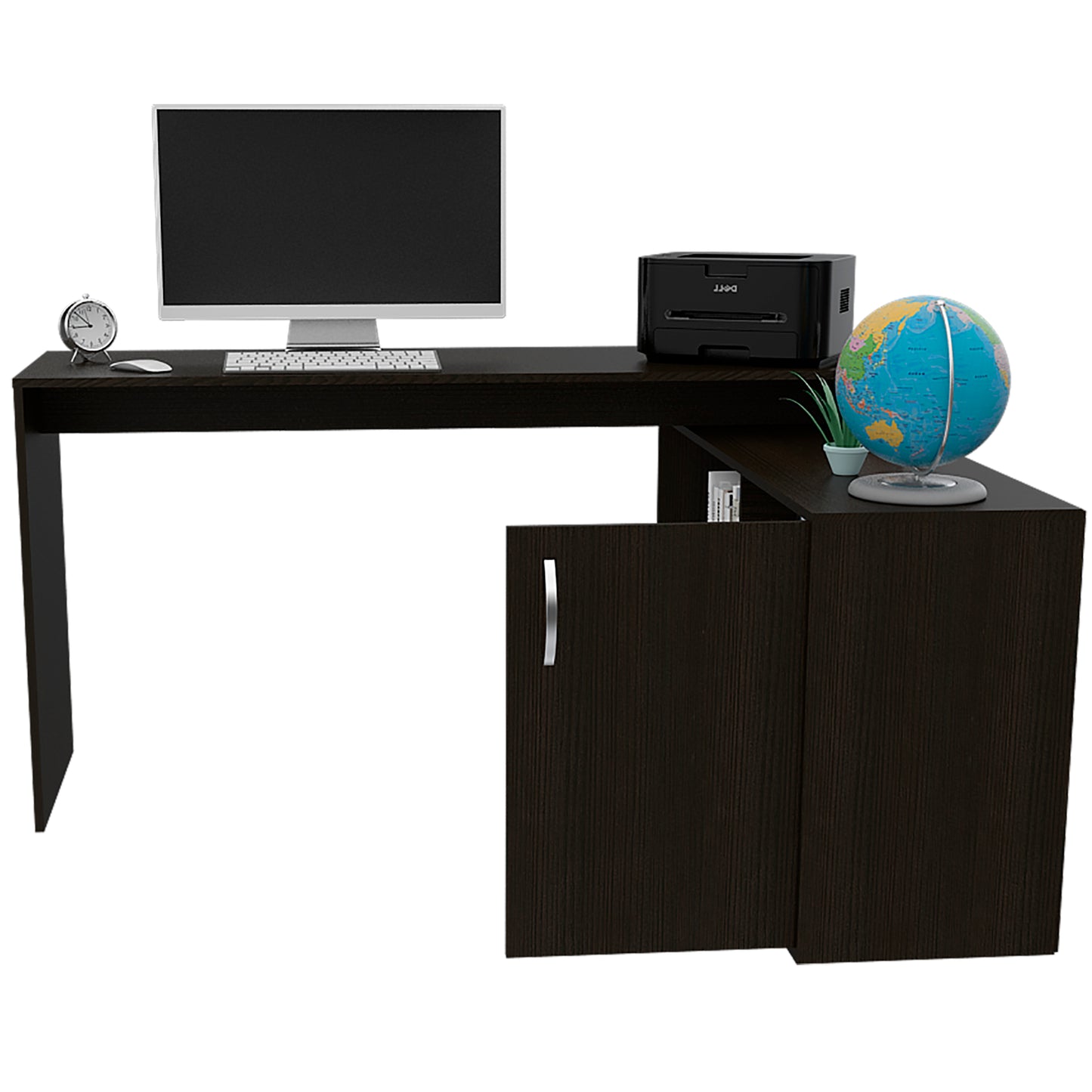 Sleek Black L-Shaped Office Desk with Generous Storage