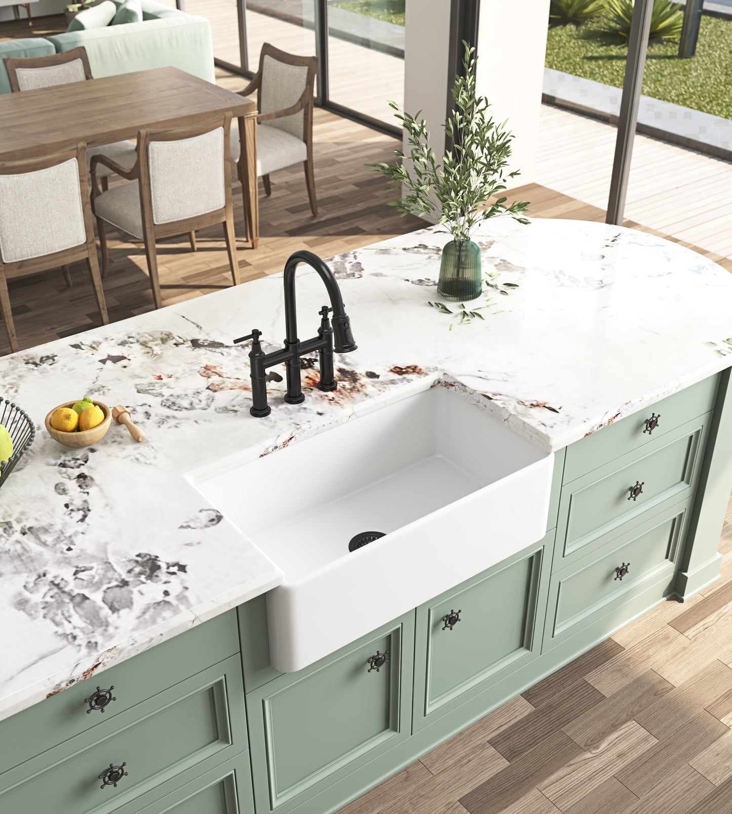 Deep White Ceramic Farmhouse Kitchen Sink