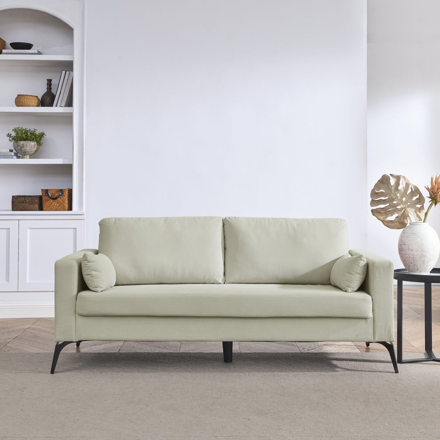 Beige Corduroy 3-Seater Sofa with Modern Minimalist Design and Sturdy Construction