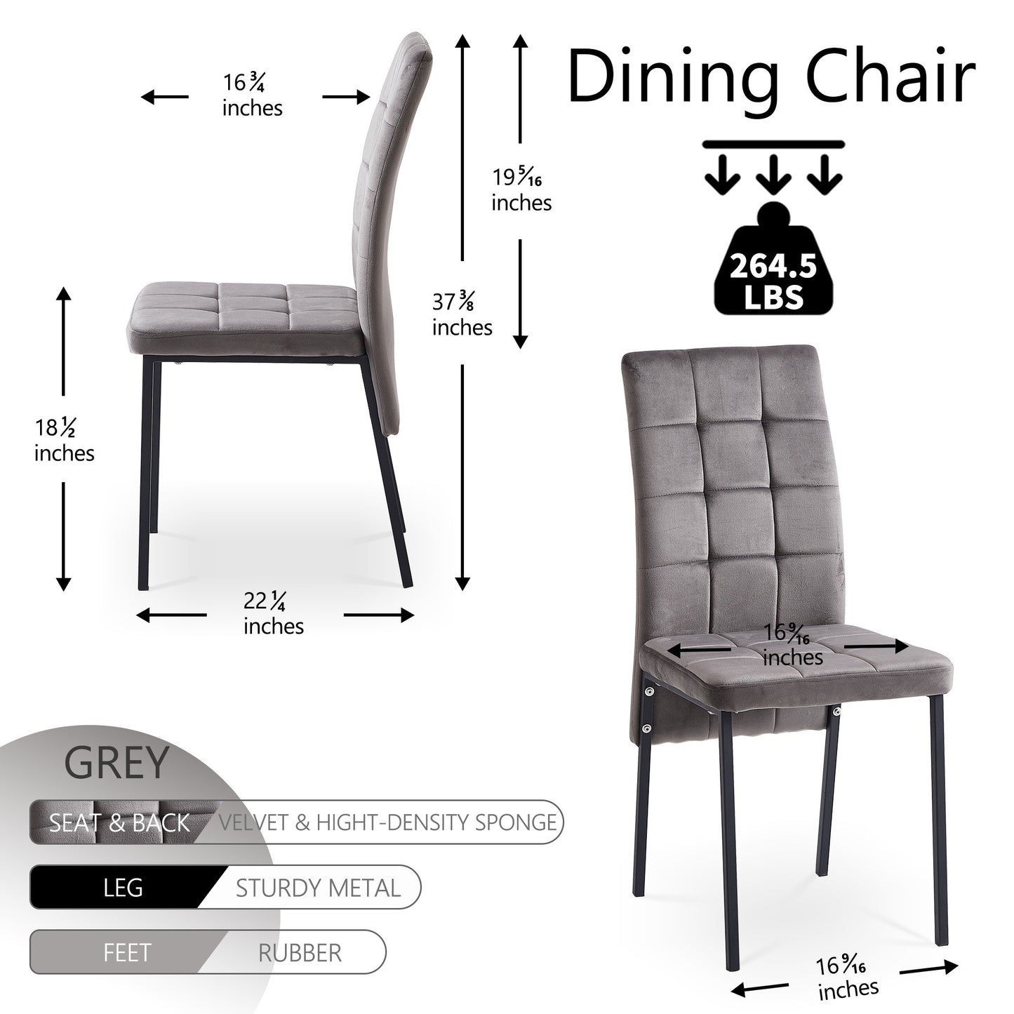 5-Piece Dining Set Including Grey Velvet High Back Nordic Dining Chair & Creative Design MDF Dining Table