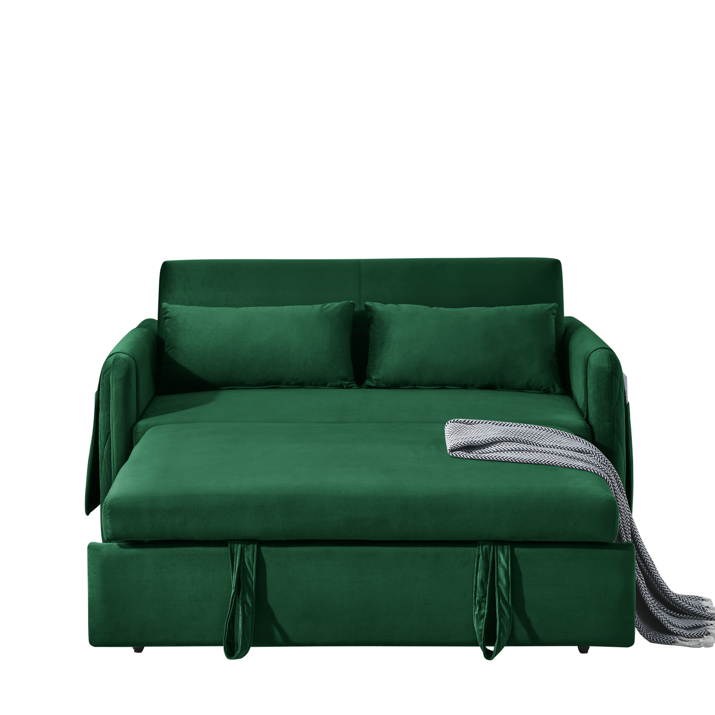 Modern 55 Velvet Convertible Sofa Bed with Adjustable Backrest and Arm Pockets