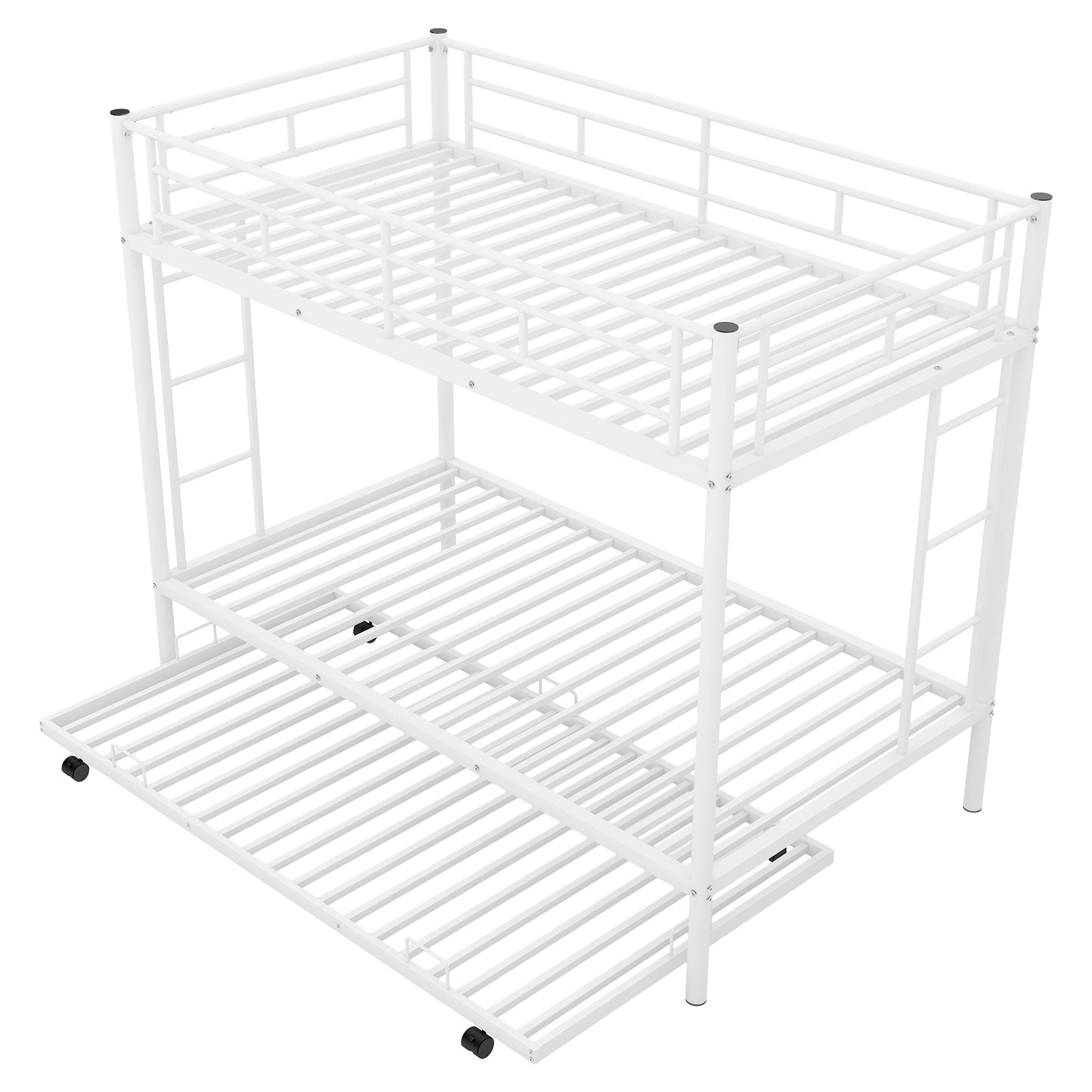 White Space-Saving Twin Bunk Bed with Trundle