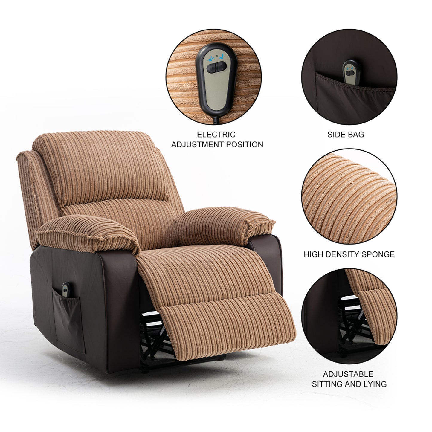 Luxurious Brown Fabric Electric Recliner Chair with Adjustable Backrest and Remote Control