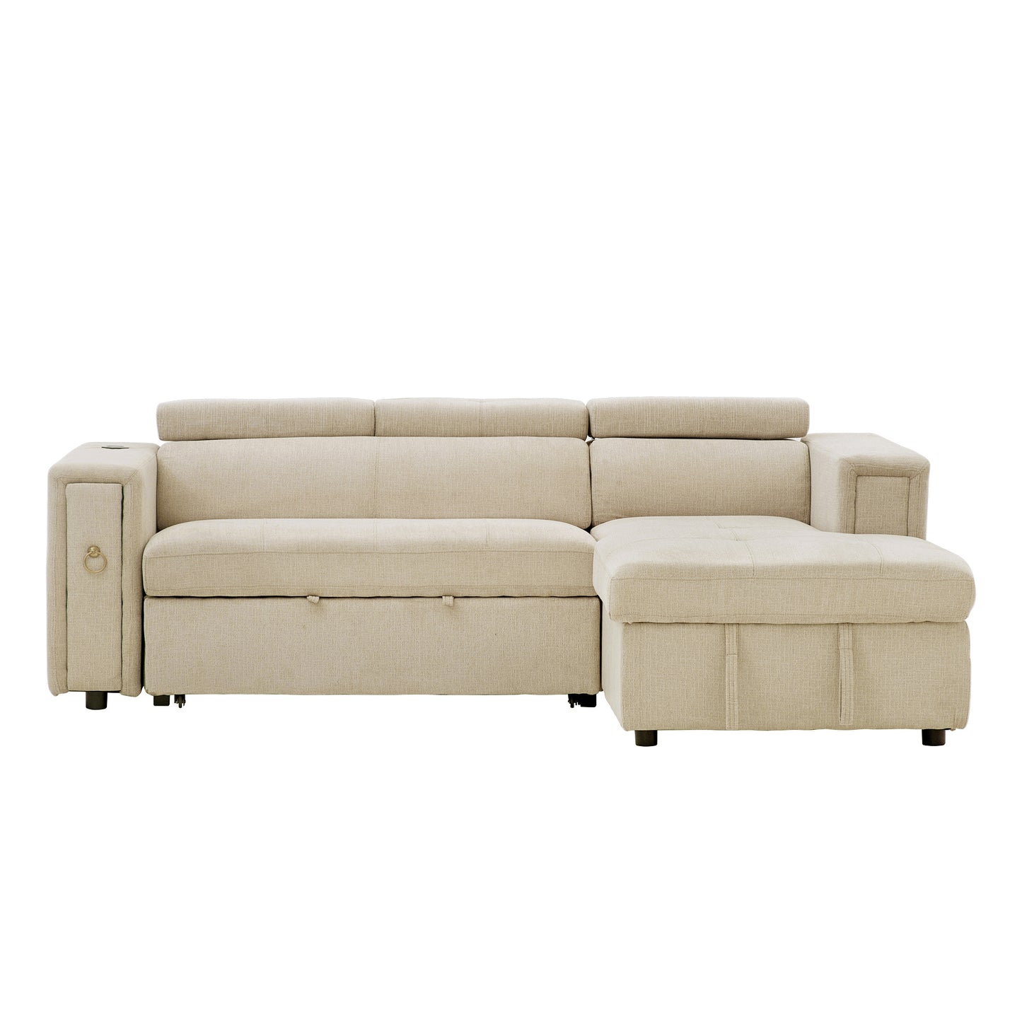 L-Shaped Sectional Sofa with Hidden Storage, Adjustable Headrest, Wireless Charging, and Cup Holders