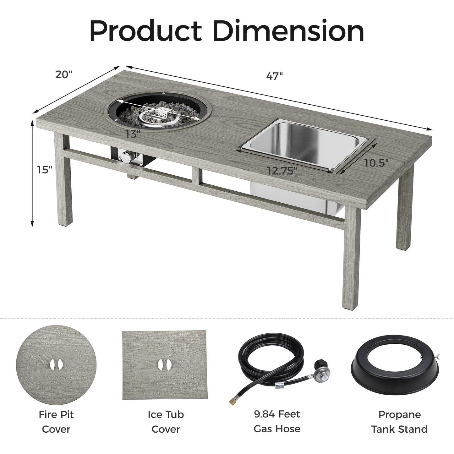 3-in-1 Outdoor Coffee Table with Ice Bucket and Fire Pit - Gray