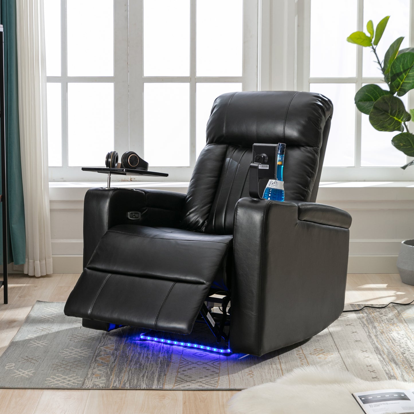 Ultimate Comfort Power Recliner with Storage Arms and Swivel Tray Table, Black