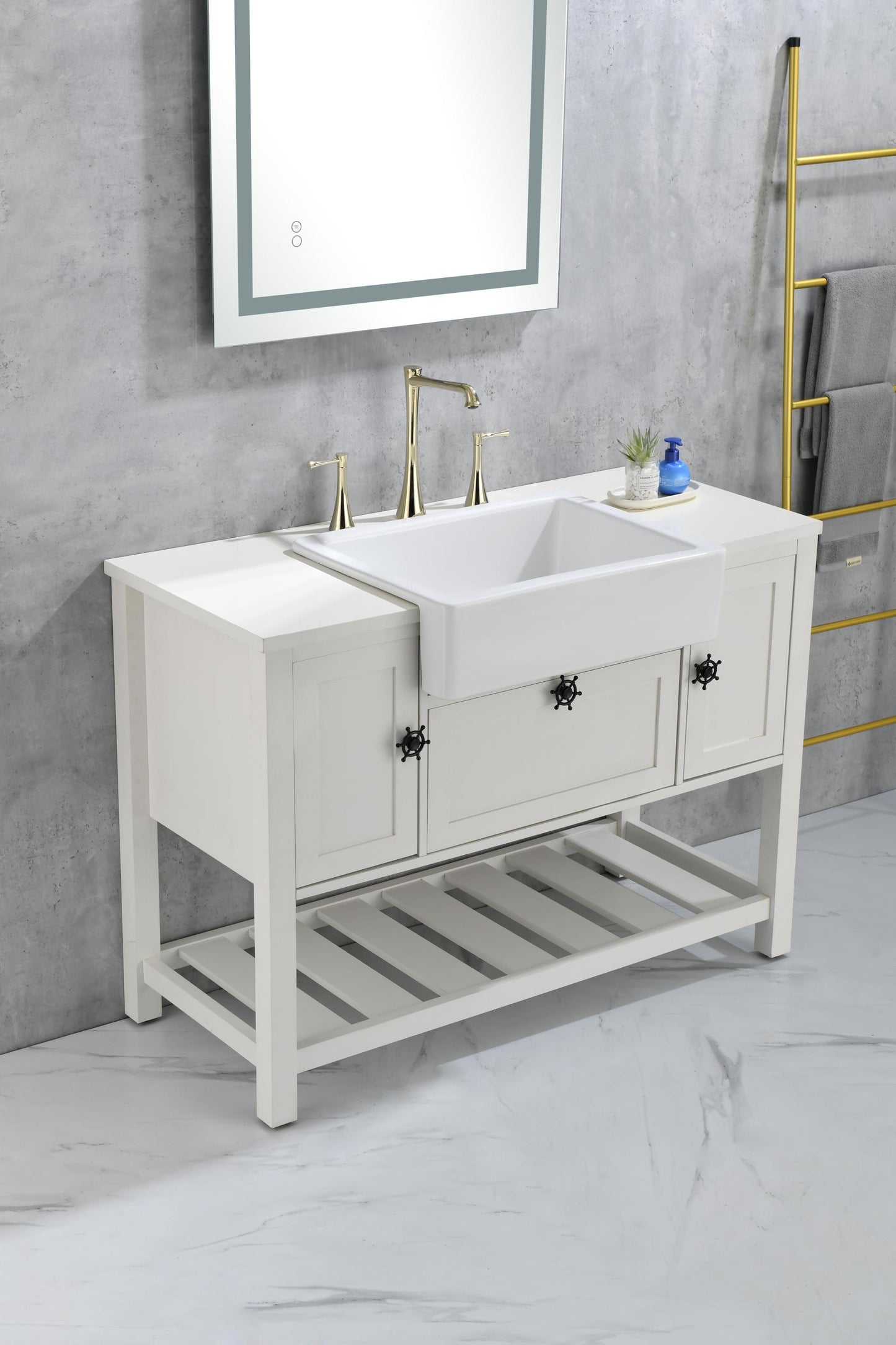 White Ceramic Farmhouse Kitchen Sink with Modern Design