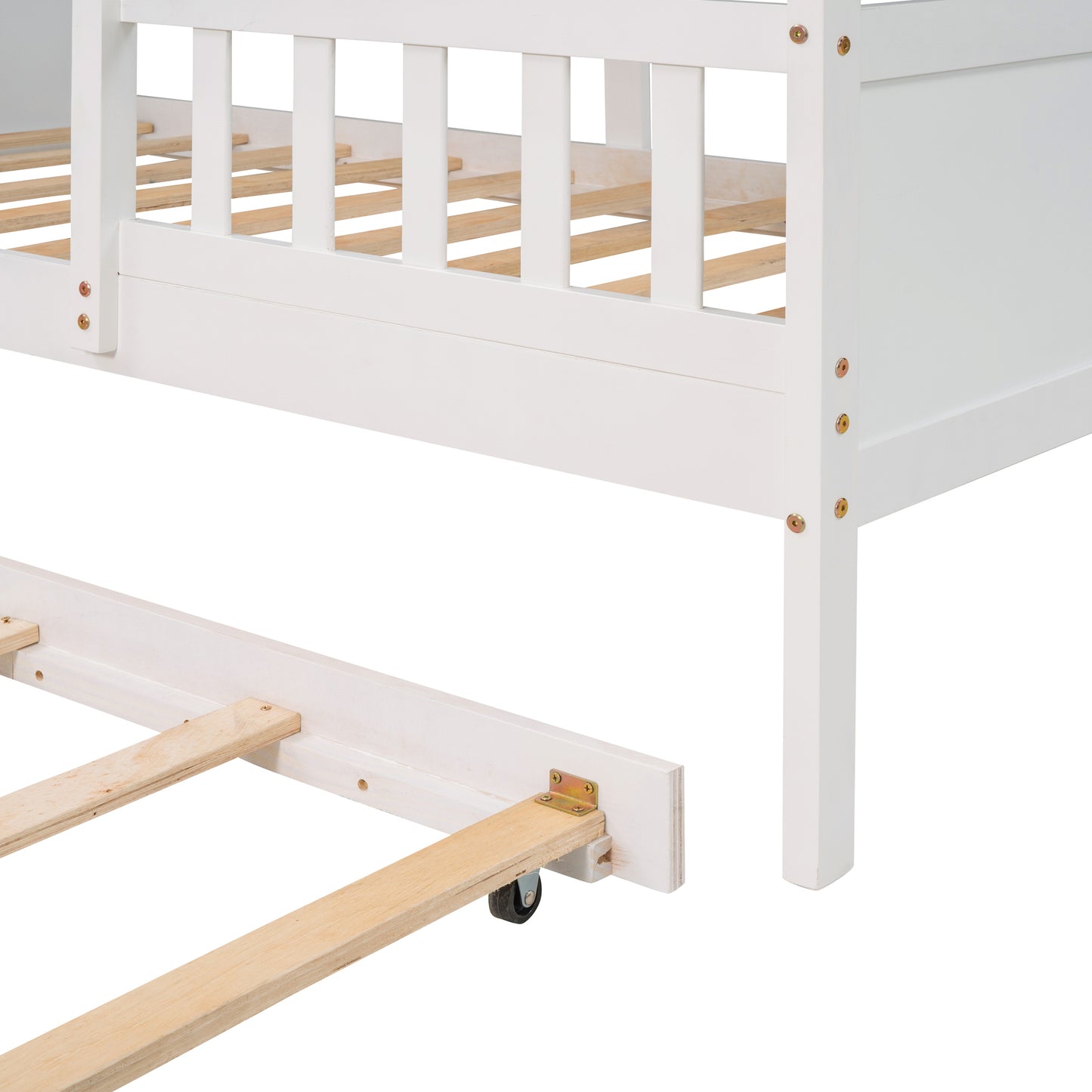 Twin Size House Bed Wood Bed with Twin Size Trundle ( White )