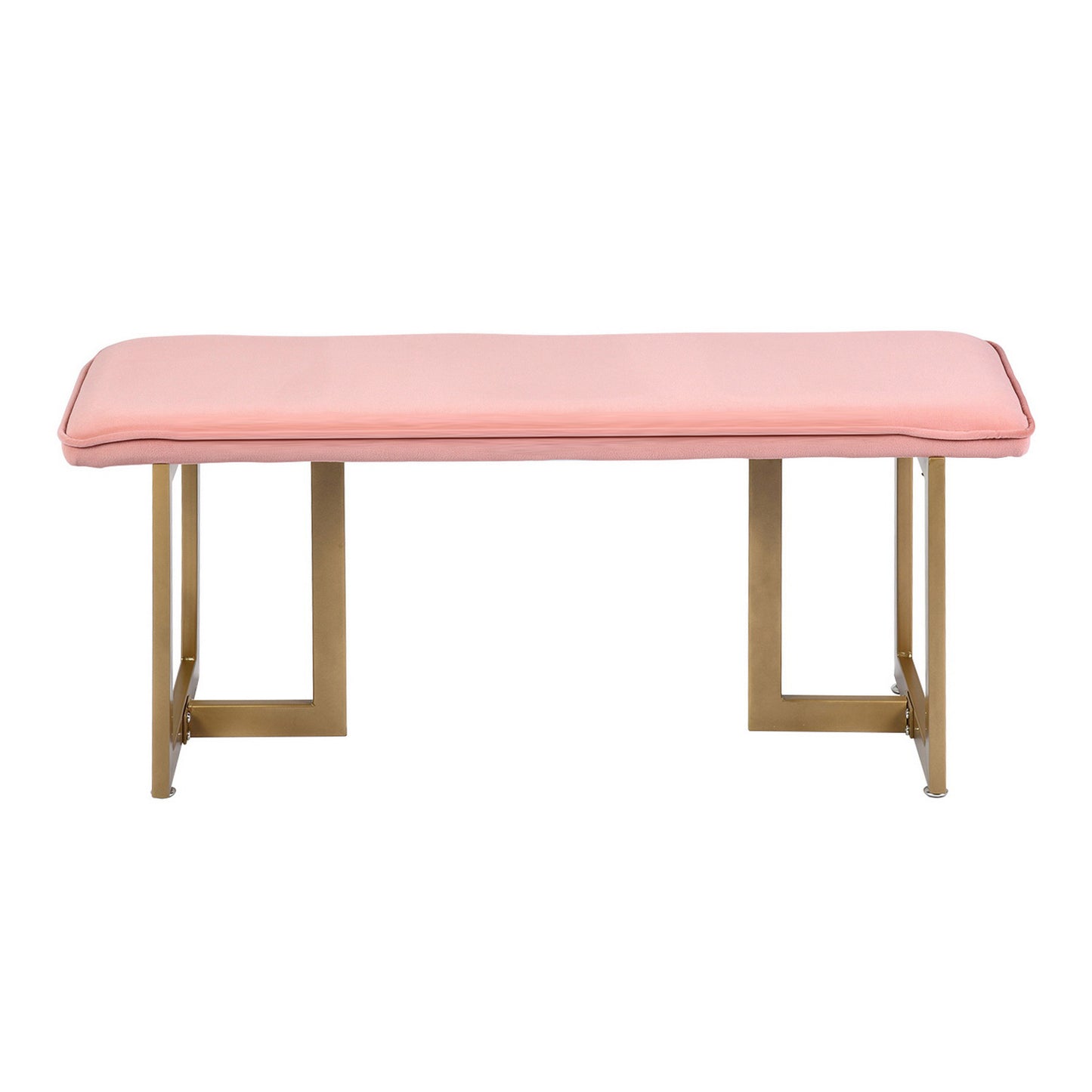 Set of 1 Upholstered Velvet Bench 44.5" W x 15" D x 18.5" H,Golden Powder Coating Legs  - PINK