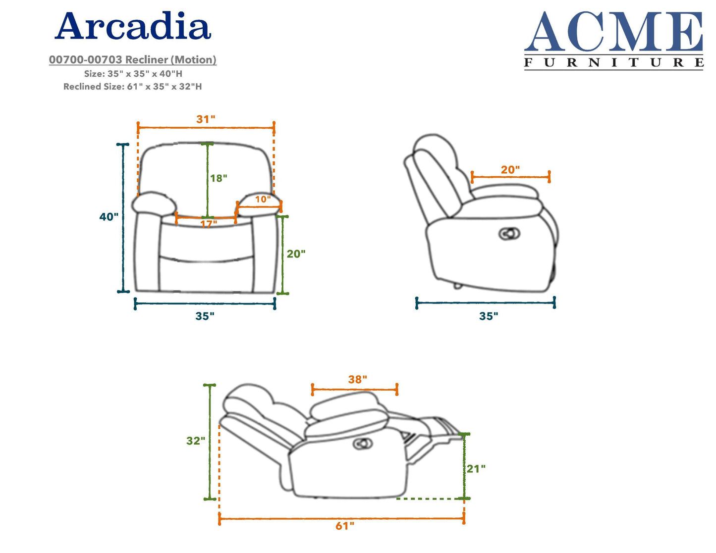 Black Woven Fabric Arcadia Recliner with Motion Mechanism