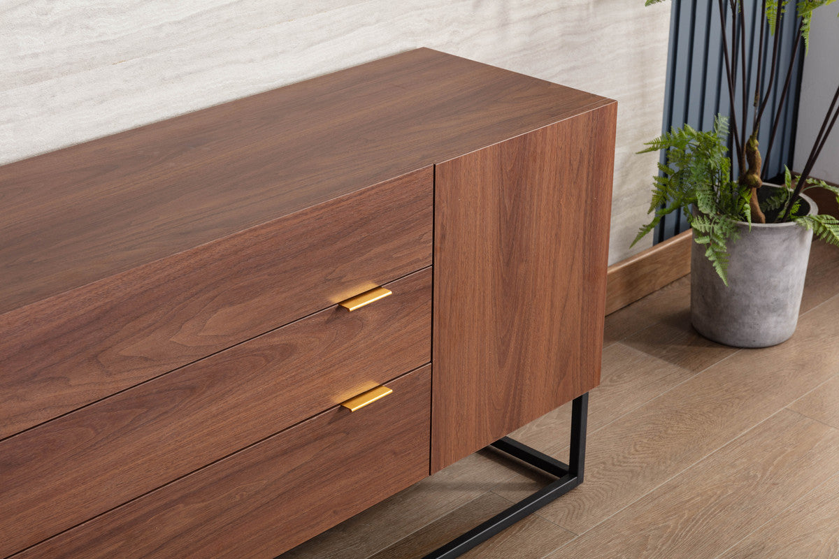 Walnut Brown Wood TV Stand with Drawer and Cabinet Storage