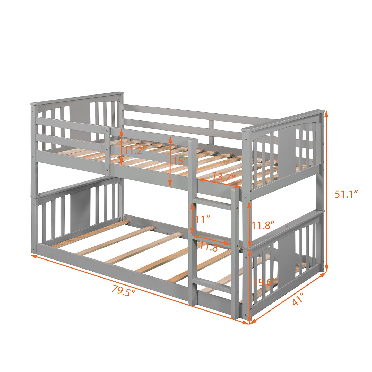 Gray Twin Bunk Bed with Built-in Ladder