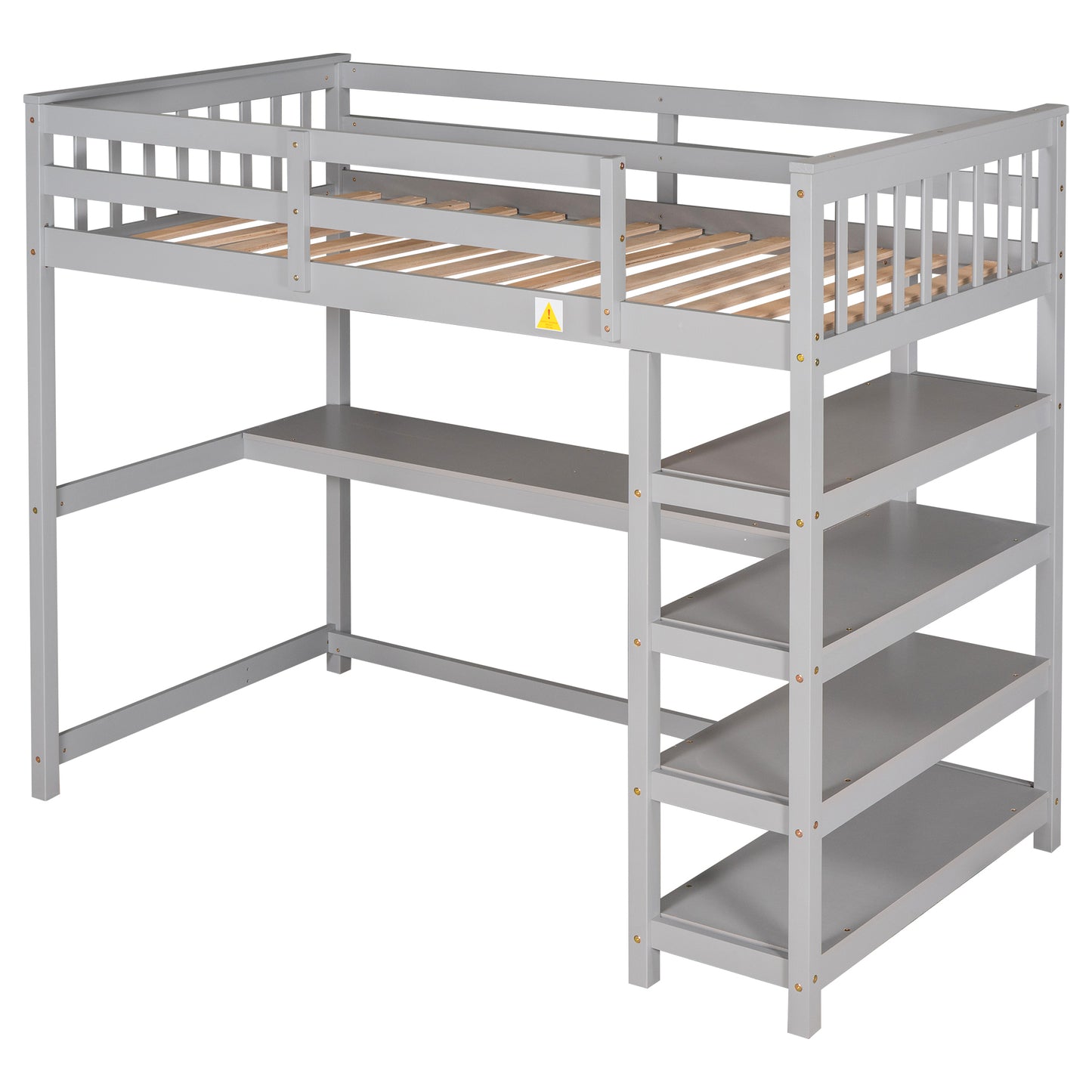 Twin Size Loft Bed with Storage Shelves and Under-bed Desk, Gray(OLD SKU:SM000245AAE-1)