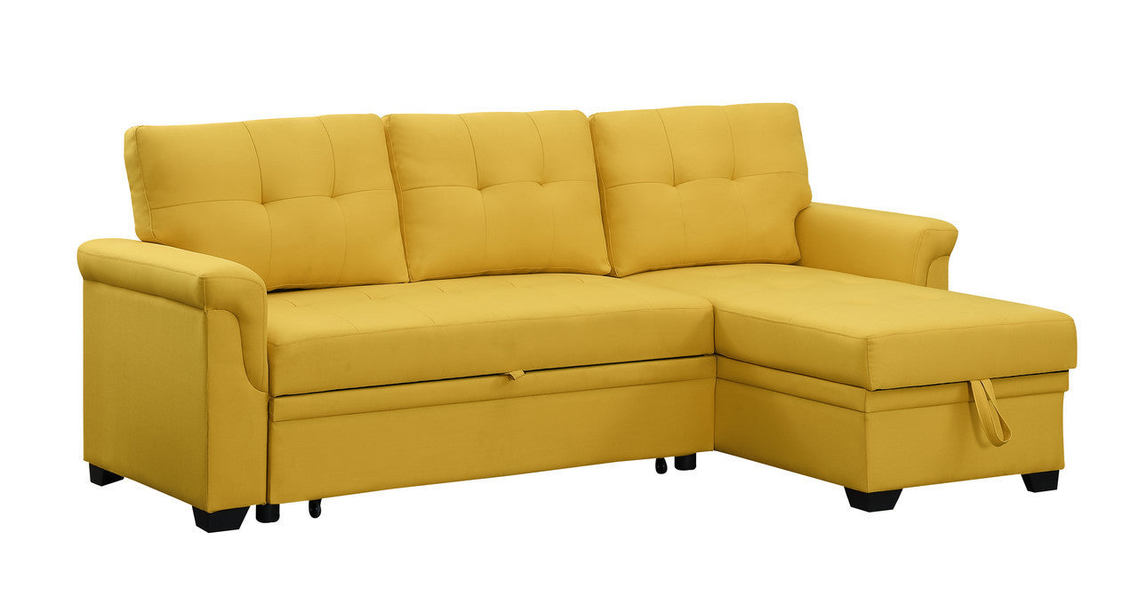 Lucca Yellow Linen Sleeper Sectional Sofa with Reversible Storage Chaise