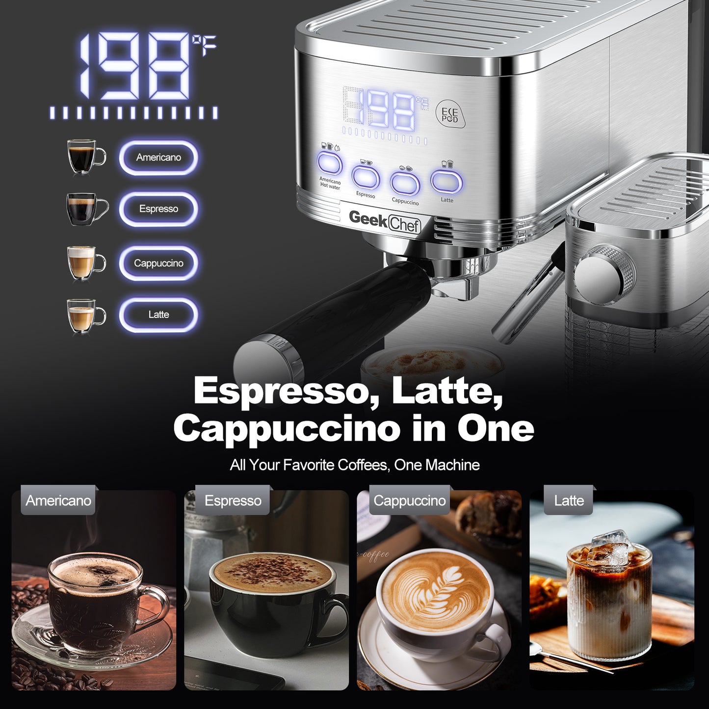 Automatic Milk Frother Espresso and Cappuccino Machine with ESE POD filter