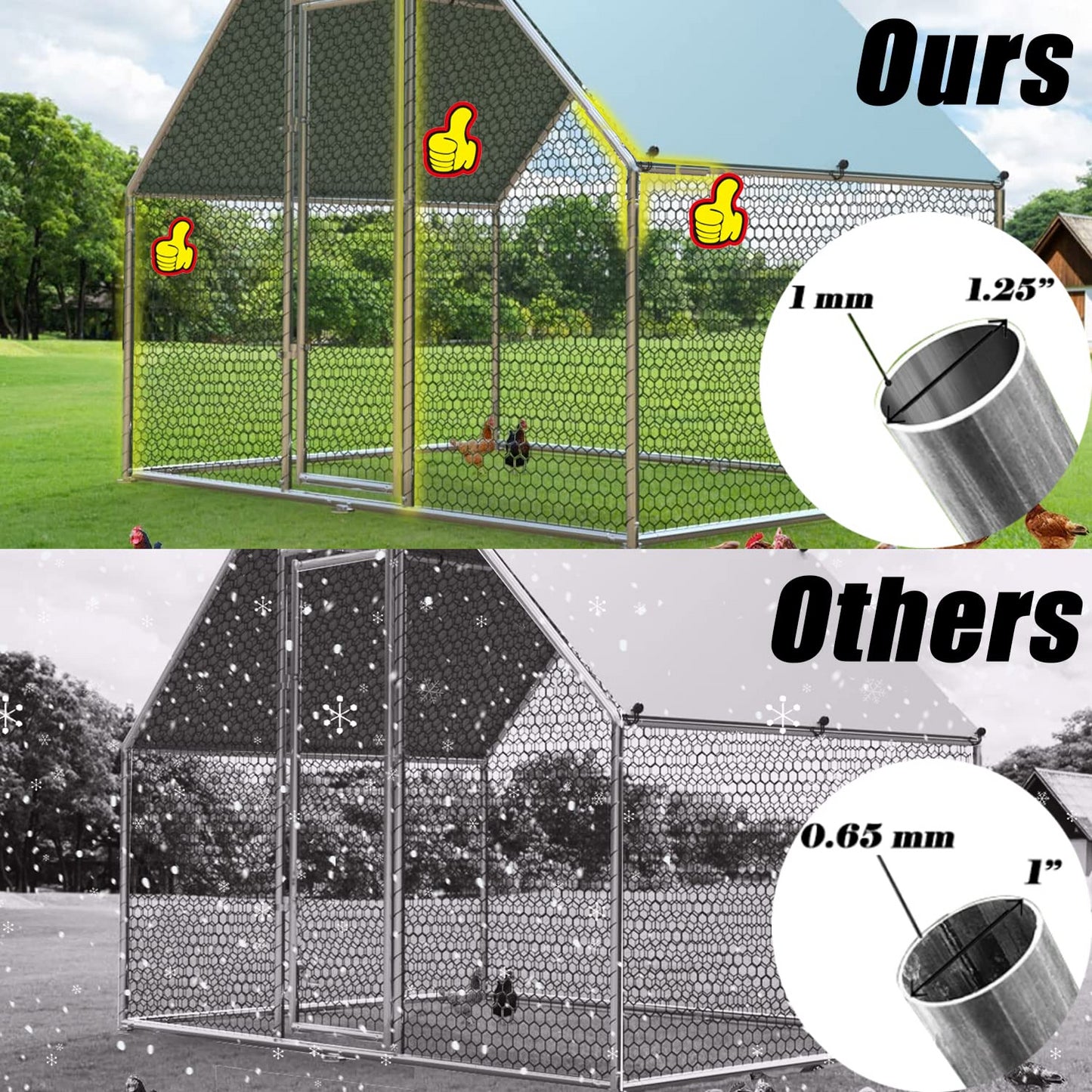 Metal Large Chicken Coop Walk-in Poultry Cage Large Chicken Run Flat Shaped Cage with Waterproof Anti-UltravioletCover, 1.26" Diameter Tube (9.8' L x 26.2' W x 6.4' H)