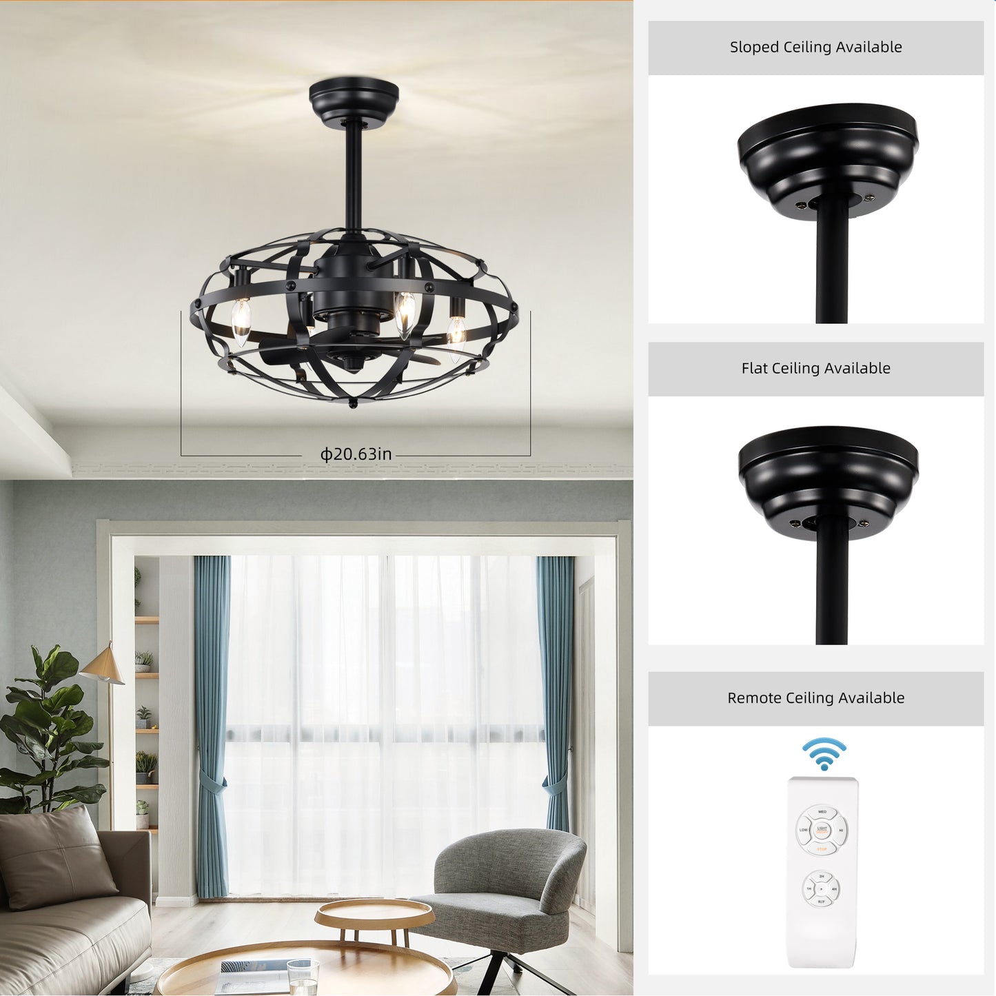 Bladeless Industrial Ceiling Fan with Reversible Motor and Remote Control