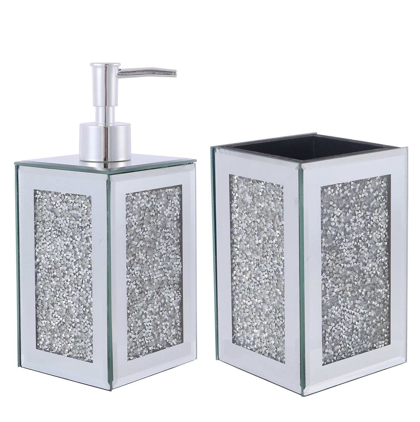 Elegant Glass Bathroom Soap Dispenser and Toothbrush Holder Set with Sophisticated Ambrose Design