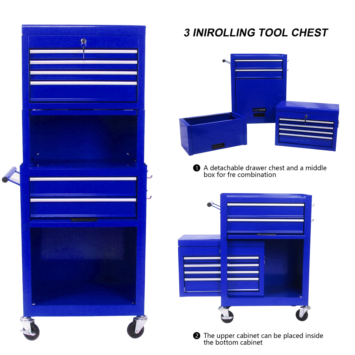 High Capacity Rolling Tool Chest with Wheels and Drawers, 6-Drawer Tool Storage Cabinet--BLUE