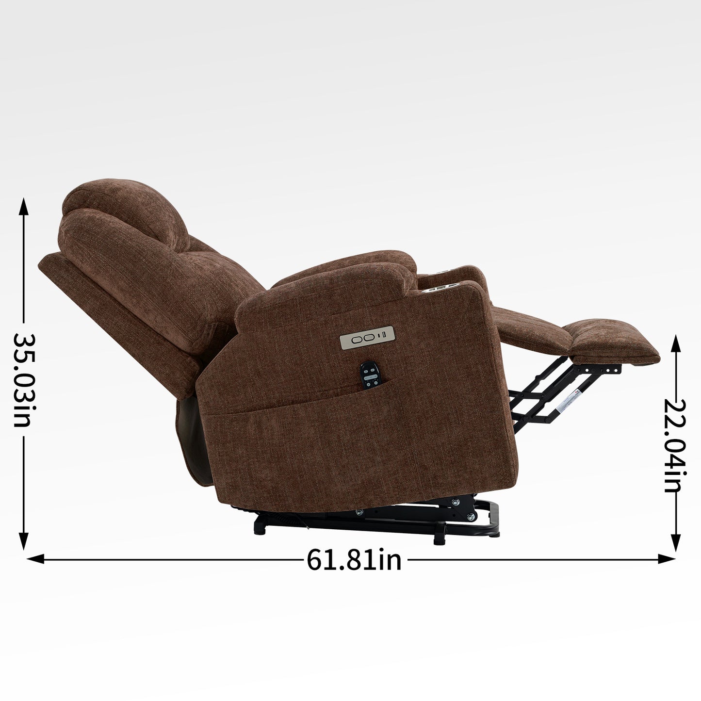 Okin Motor Chenille Power Lift Recliner Chair with Massage, Heating, USB Ports, and Cup Holders - Brown