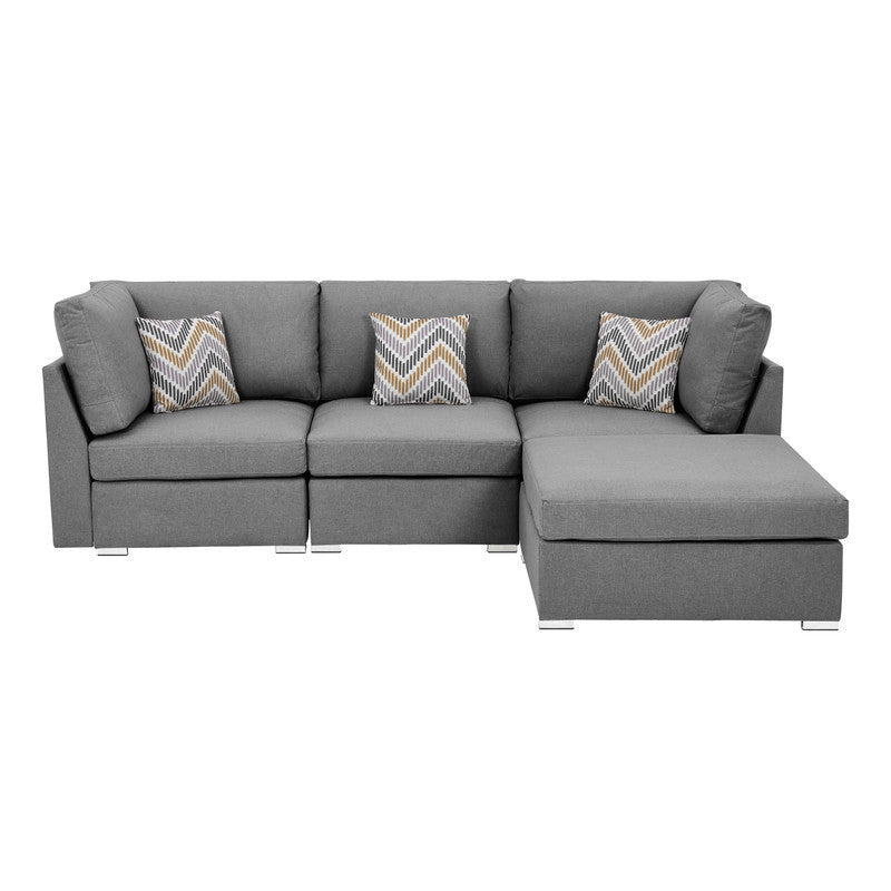 Amira Gray Fabric Sofa Set with Ottoman and Accent Pillows