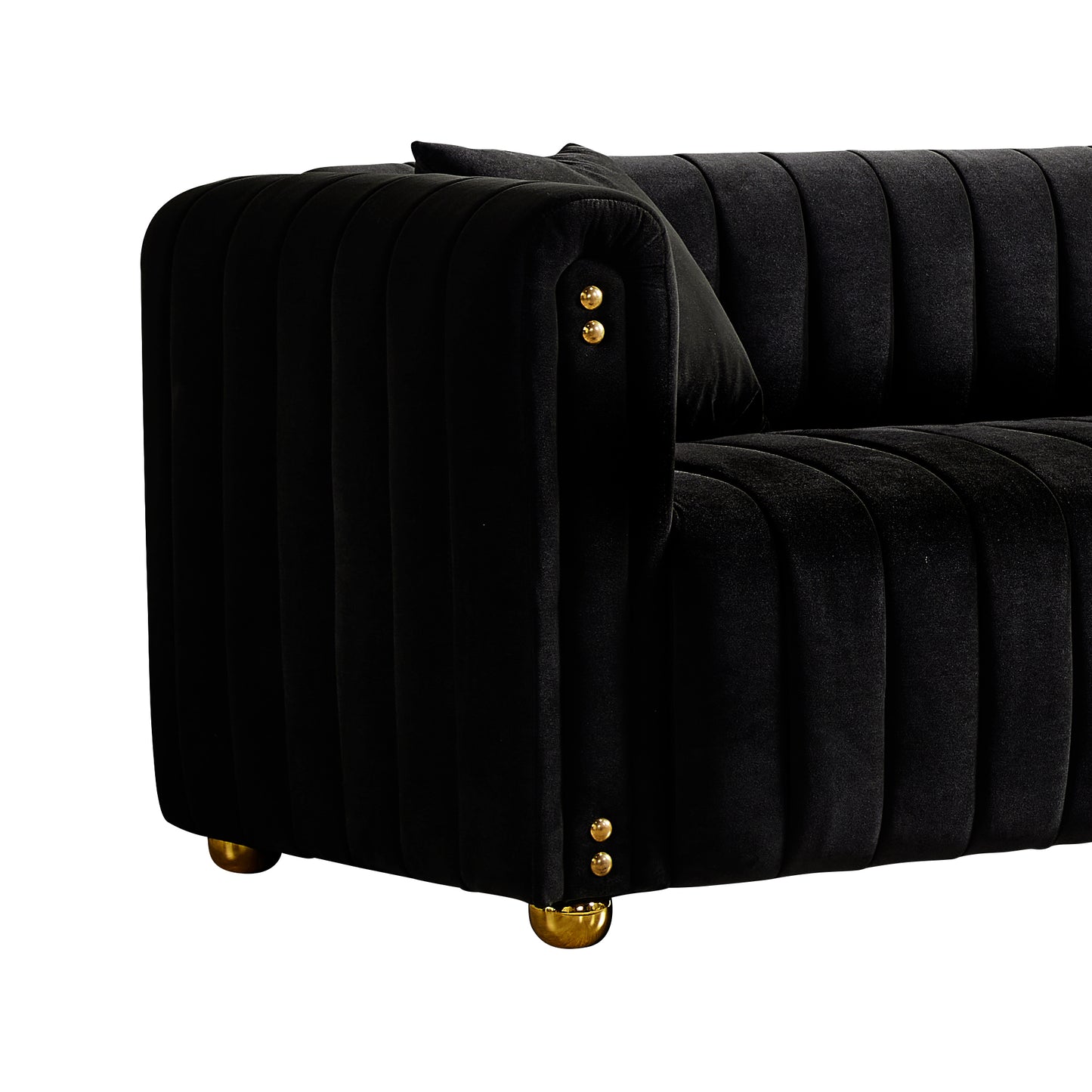 79.92 Black Channel Tufted Velvet Sofa with Generous Padding and Stylish Design