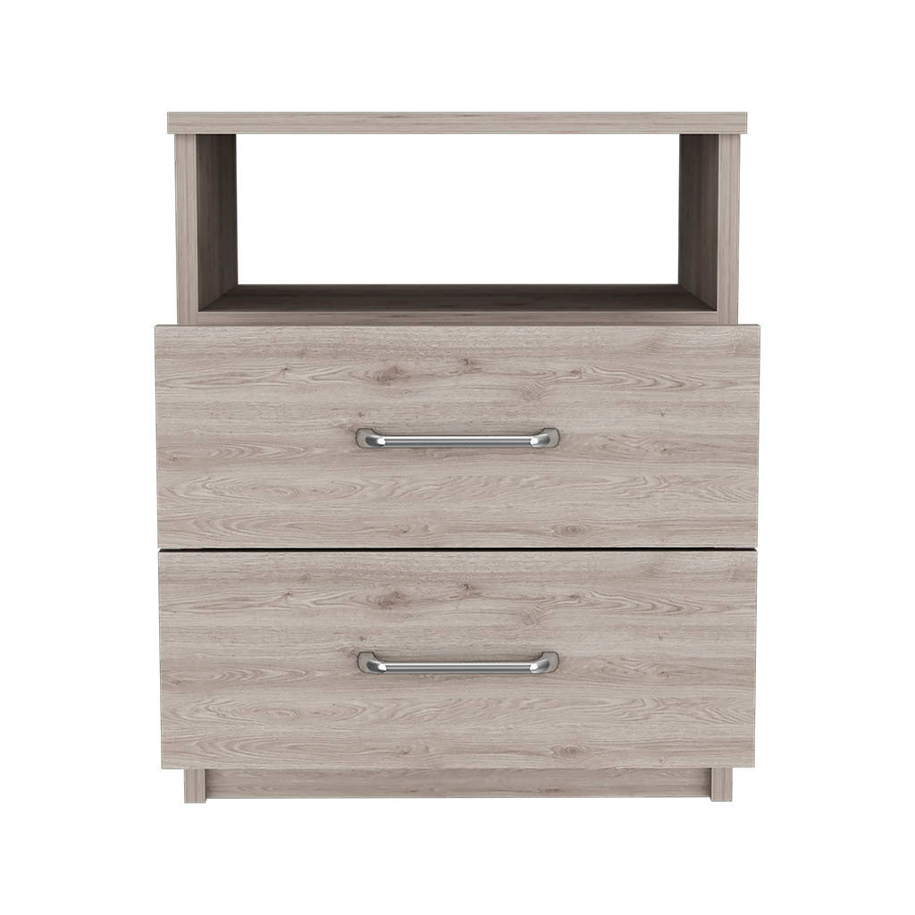 Nightstand Olienza, Two Drawers, One Shelf, Light Gray Finish