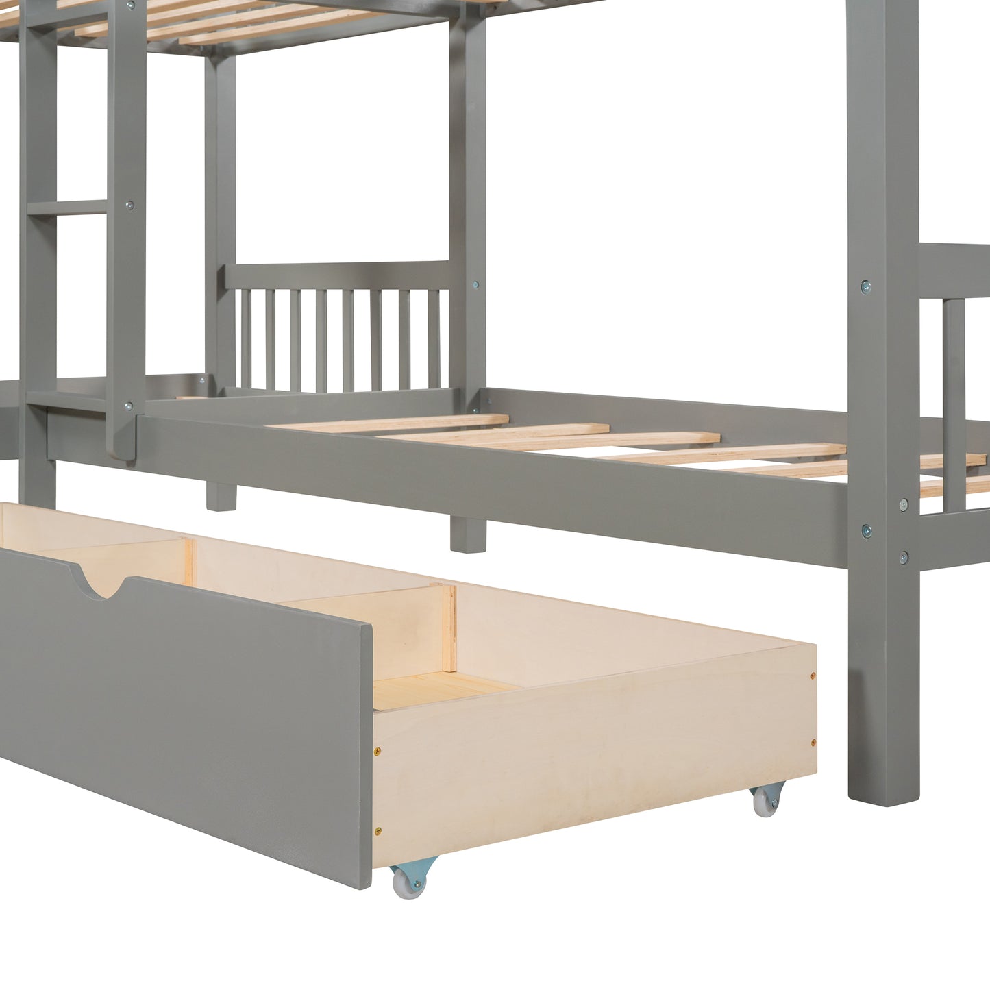 Gray Twin L-Shaped Bunk Bed with Storage Drawers for Space Optimization