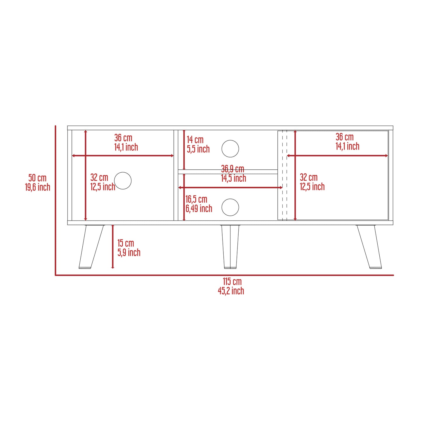 Cincinnati TV Stand with Three Shelves and Single Door Cabinet for TVs up to 57 - Black