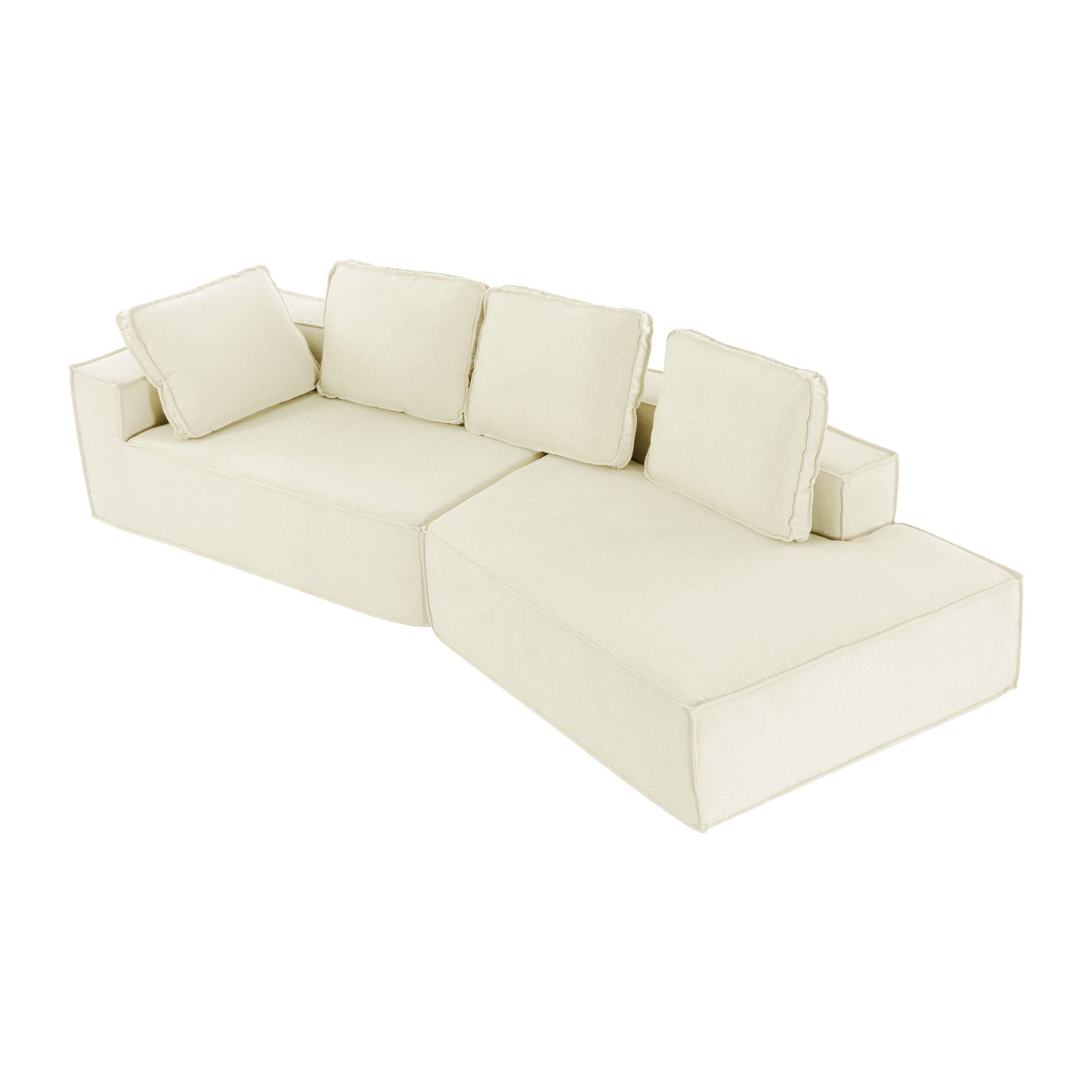 Stylish Beige Chaise Lounge Sofa with High-Density Foam and Chenille Fabric