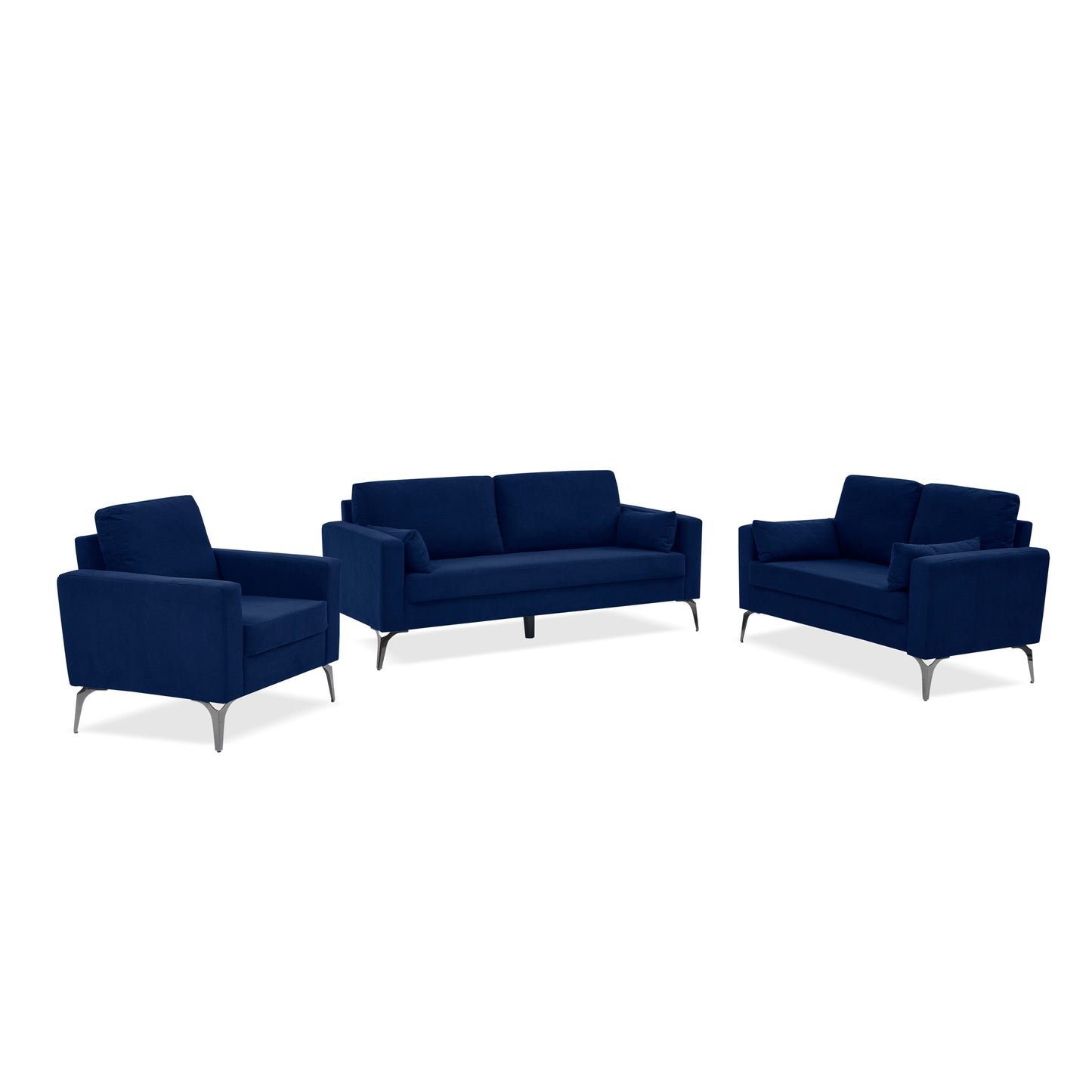 3-Piece Navy Corduroy Living Room Sofa Set with Modern Minimalist Design