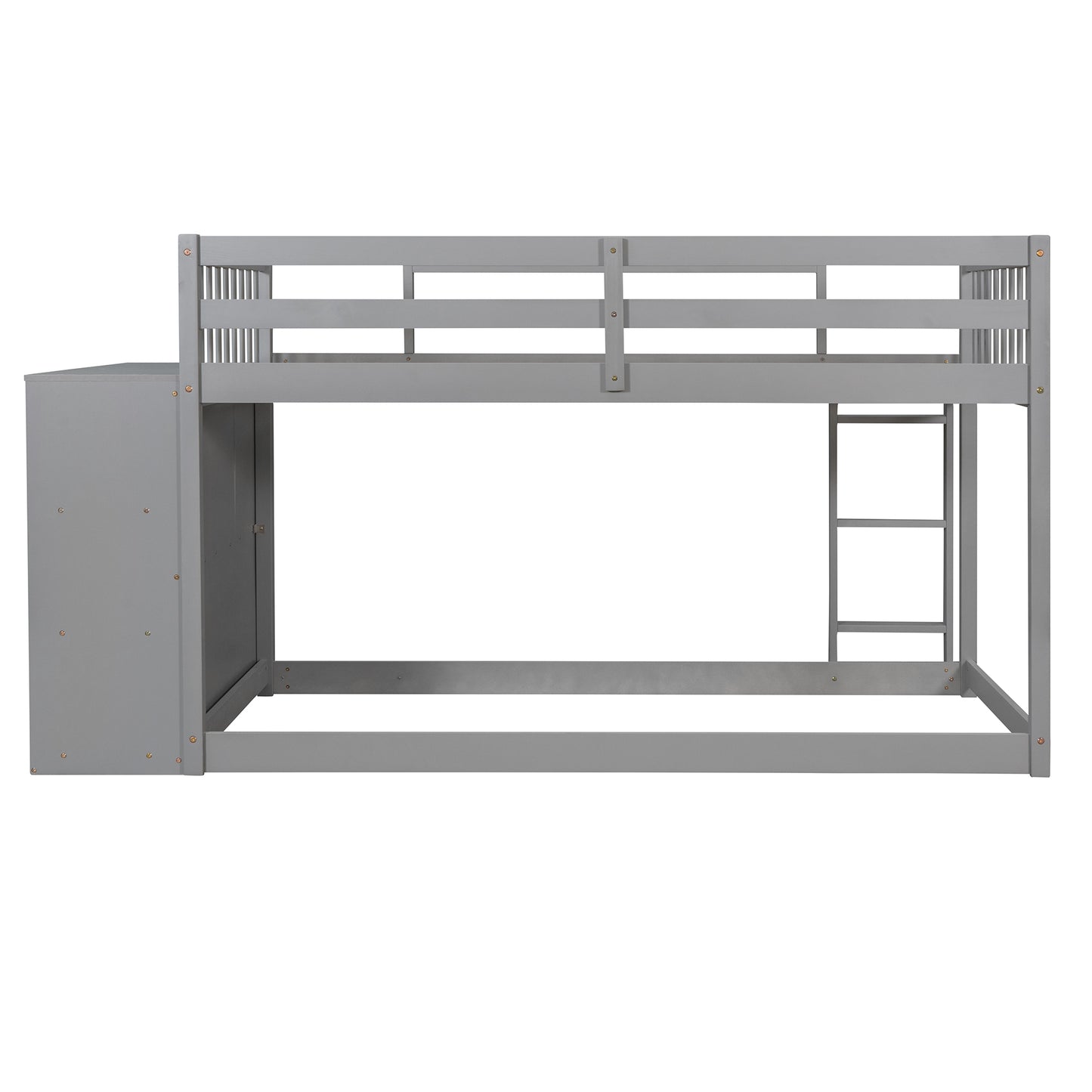 Space-Saving Gray Twin Bunk Bed with Storage and Built-in Shelves for Twin over Twin Configuration