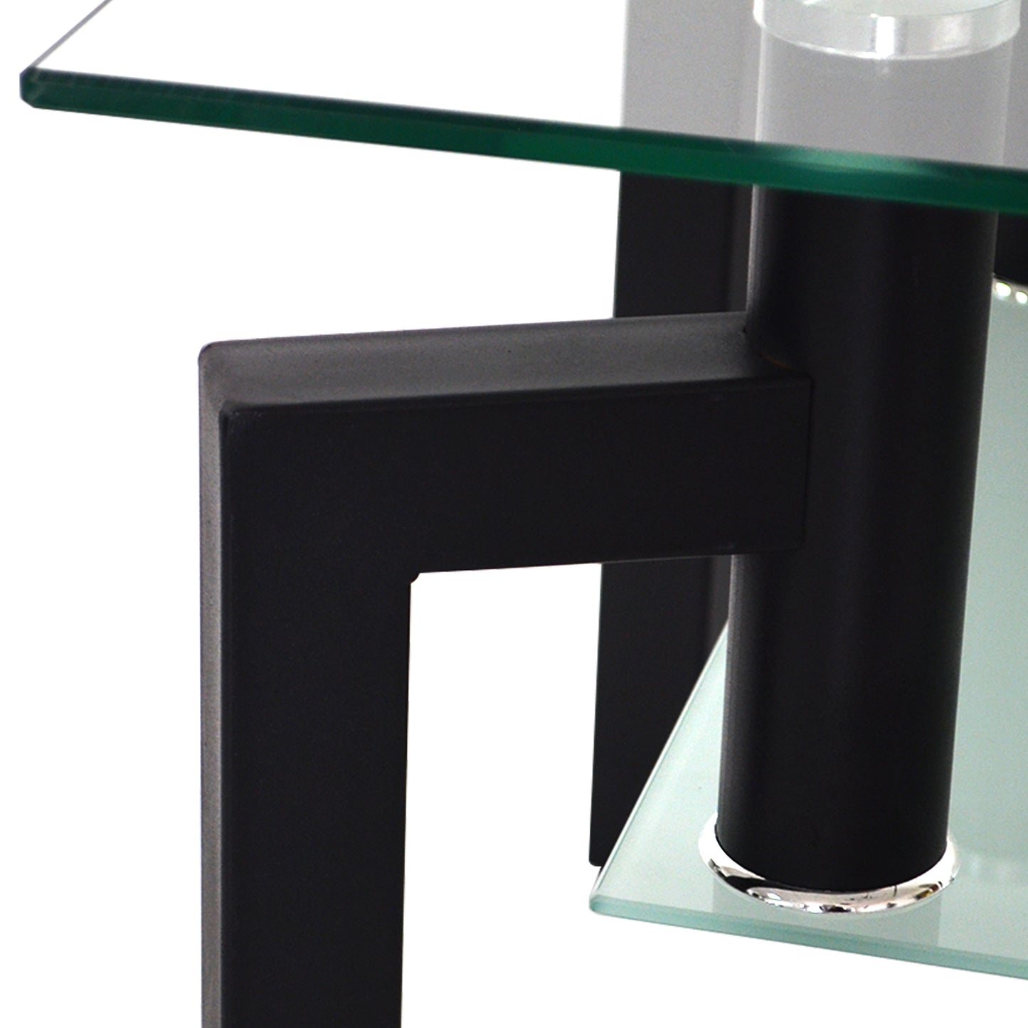 Modern Black Glass Coffee Table with Double Layer Storage