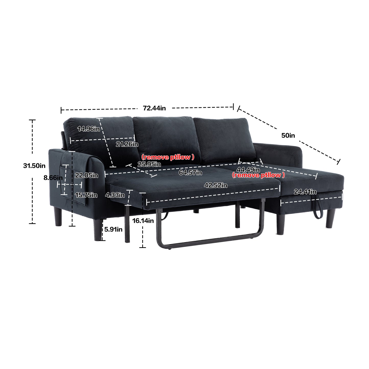 UNITED WE WIN Sectional Sofa Reversible Sectional Sleeper Sectional Sofa with Storage Chaise