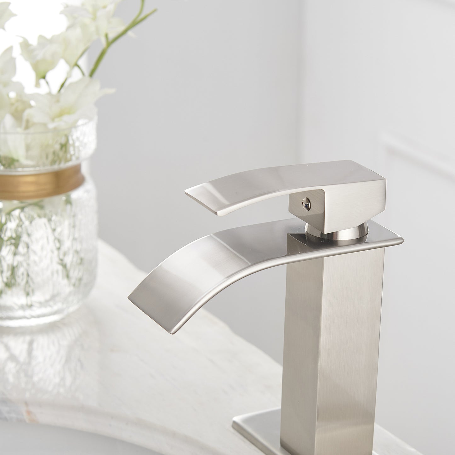 Brushed Nickel Waterfall Bathroom Faucet With Single-Handle Operation