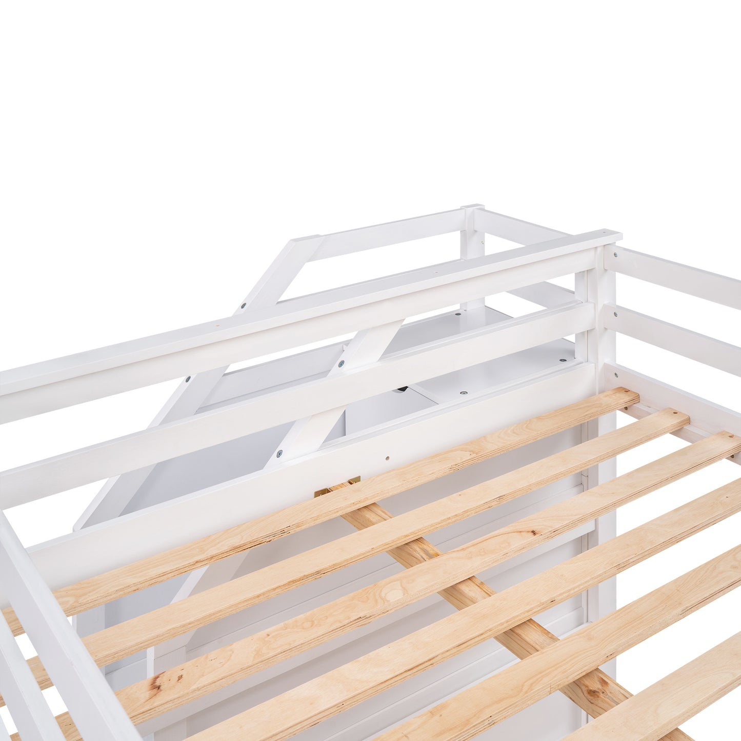 Elegant Full Bunk Bed with Trundle and Storage Stairs, White