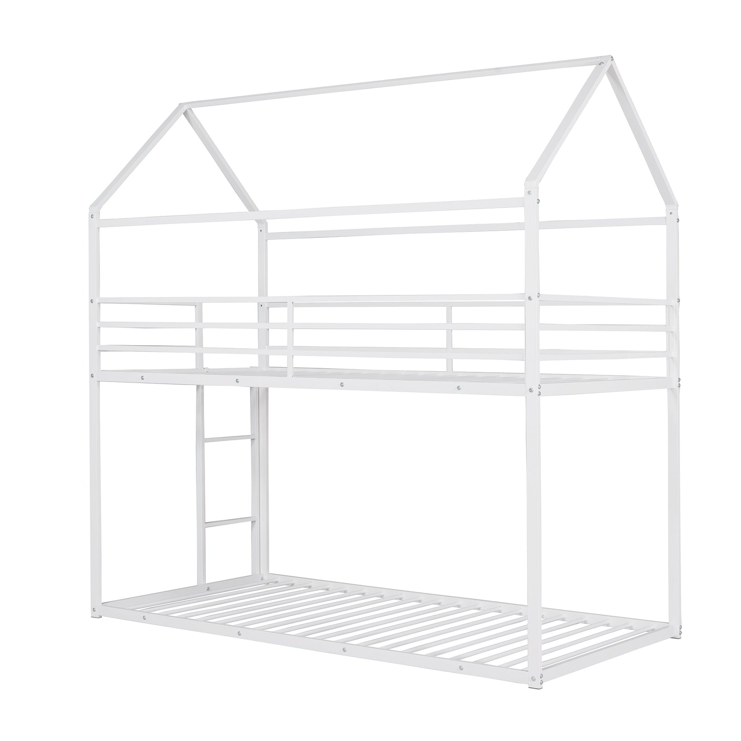 Kids' White Twin over Twin House Bunk Bed with Built-in Ladder